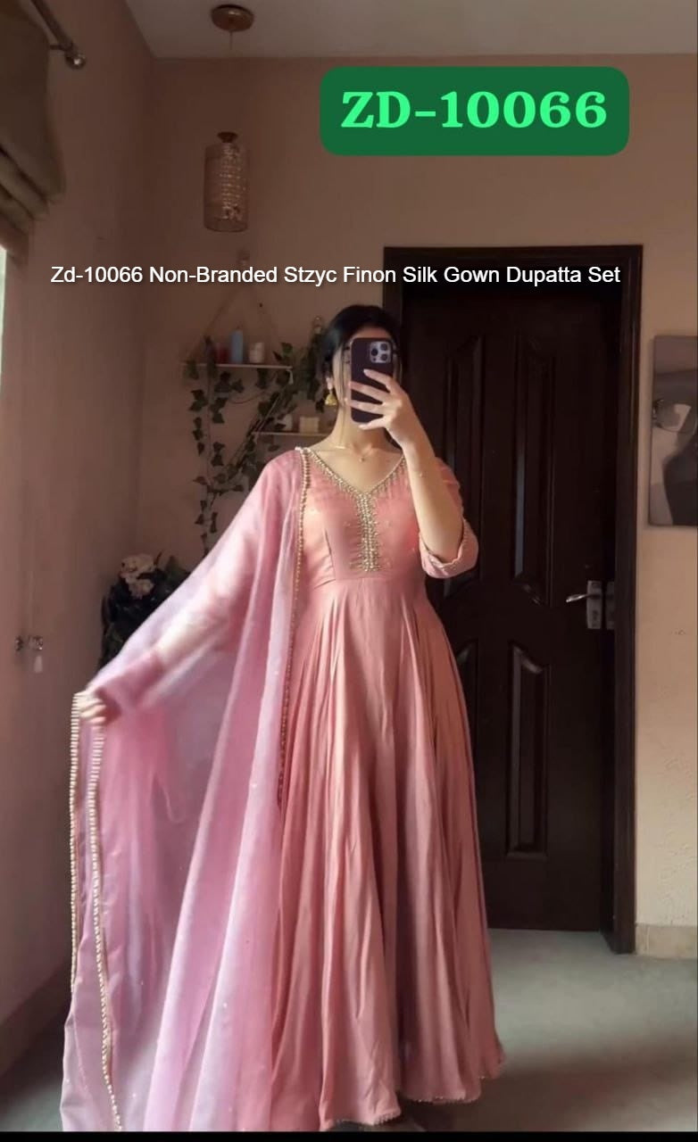 Zd-10066 Non-Branded Stzyc Finon Silk Gown Dupatta Set