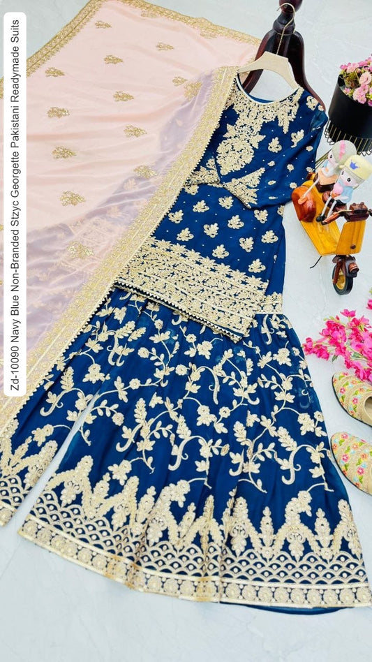 Zd-10090 Navy Blue Non-Branded Stzyc Georgette Pakistani Readymade Suits