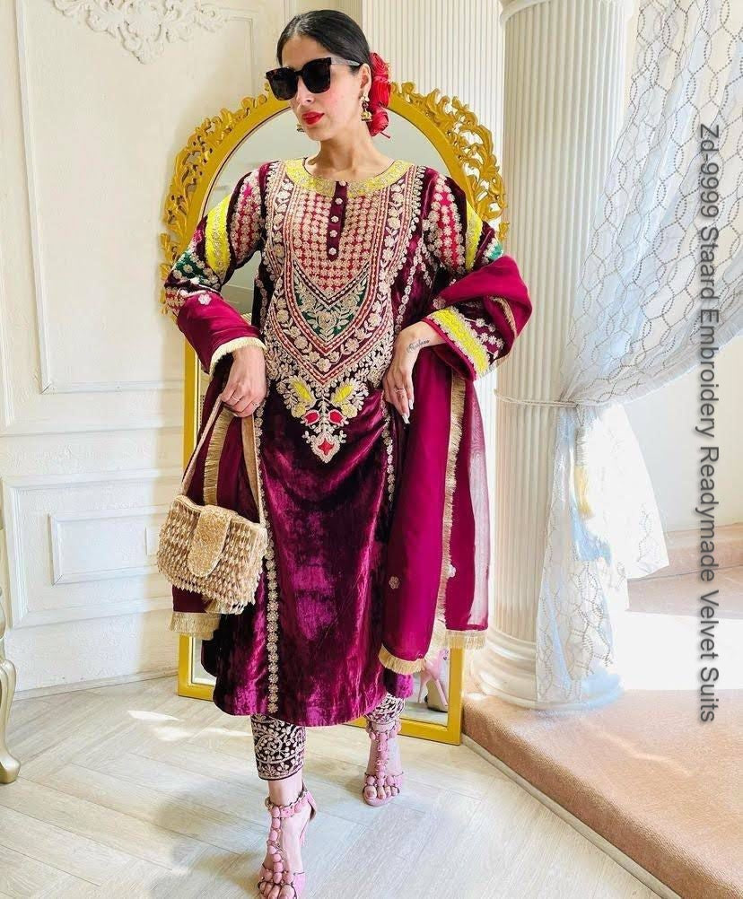 Zd-9999 Staard Embroidery Readymade Velvet Suits