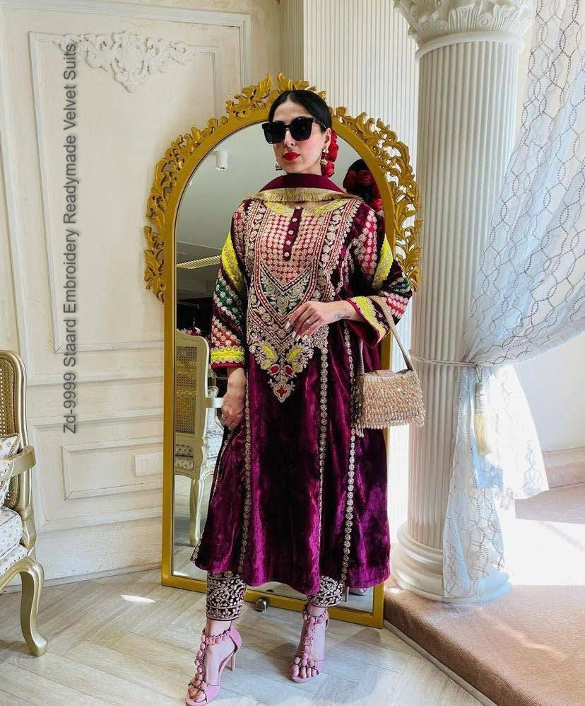 Zd-9999 Staard Embroidery Readymade Velvet Suits