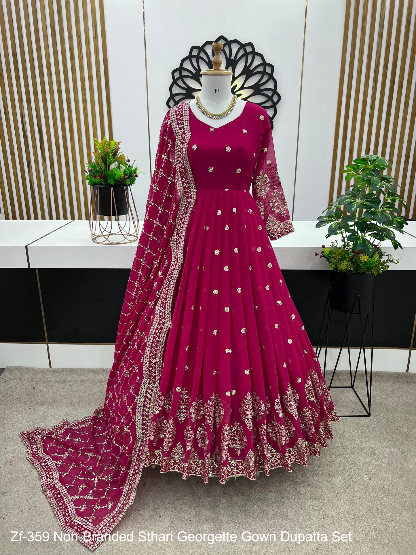 Zf-359 Non-Branded Sthari Georgette Gown Dupatta Set