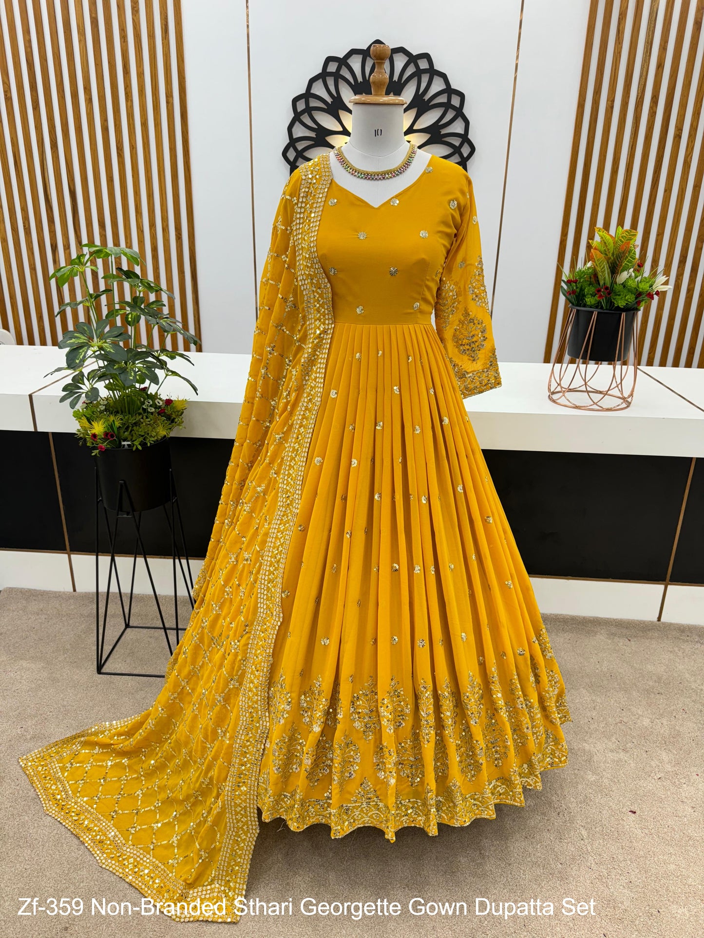 Zf-359 Non-Branded Sthari Georgette Gown Dupatta Set