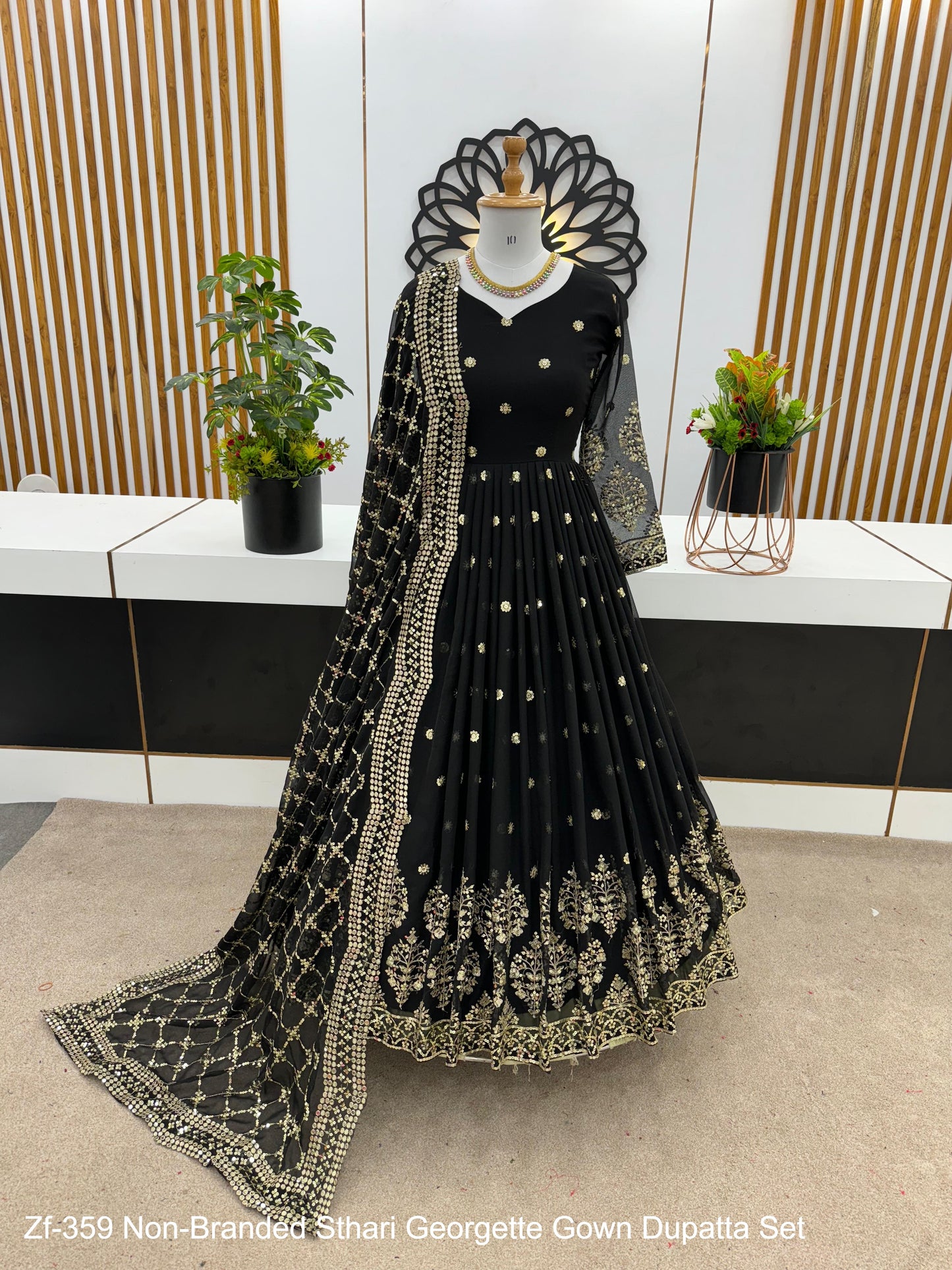 Zf-359 Non-Branded Sthari Georgette Gown Dupatta Set