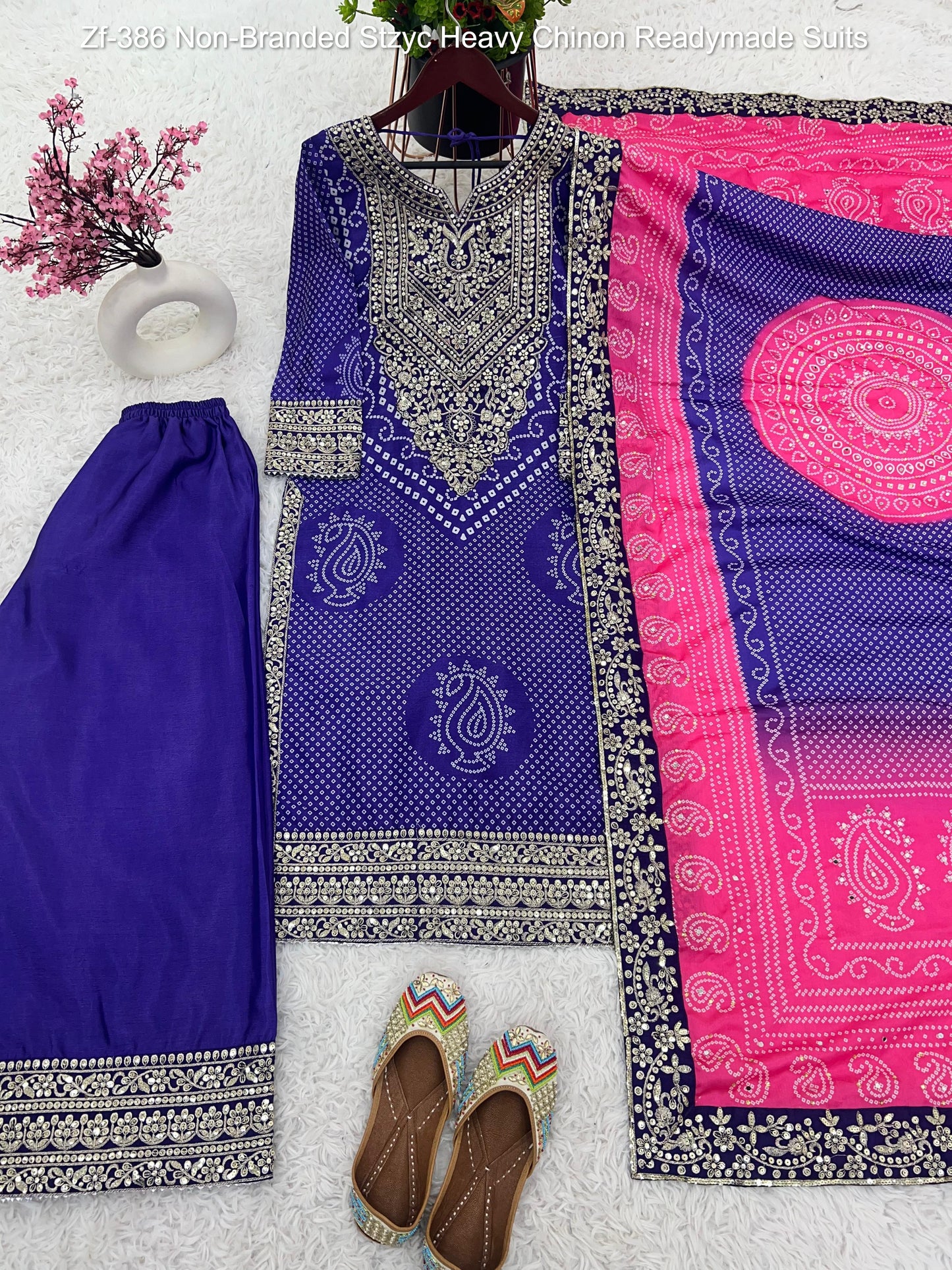 Zf-386 Non-Branded Stzyc Heavy Chinon Readymade Suits