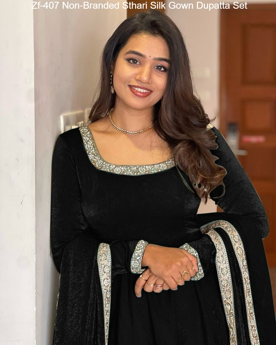 Zf-407 Non-Branded Sthari Silk Gown Dupatta Set