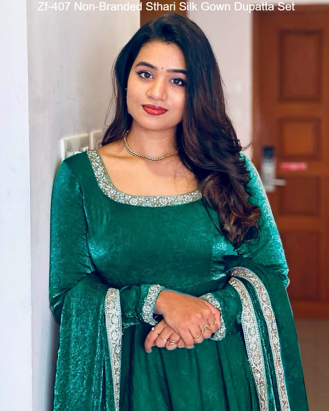 Zf-407 Non-Branded Sthari Silk Gown Dupatta Set