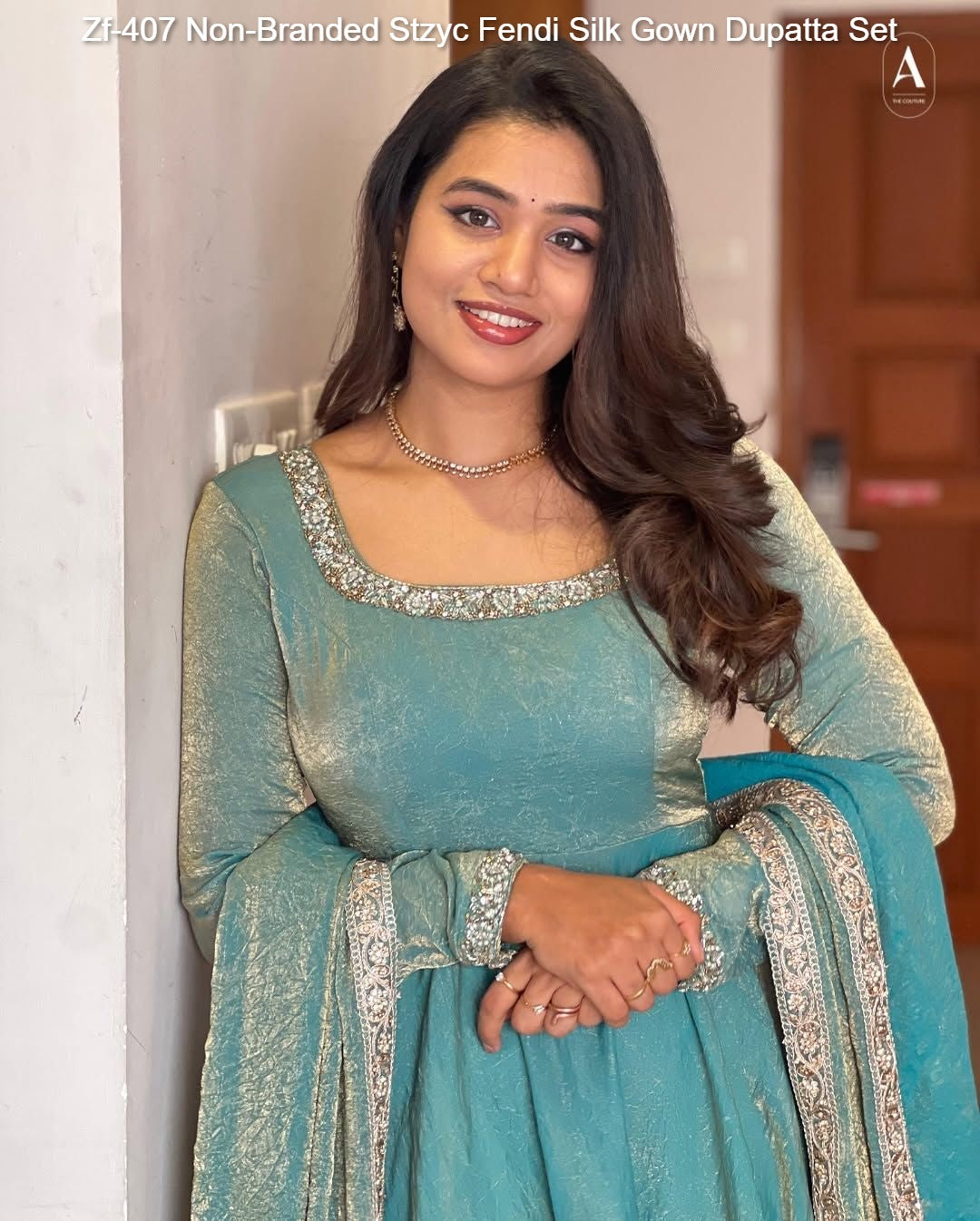 Zf-407 Non-Branded Stzyc Fendi Silk Gown Dupatta Set
