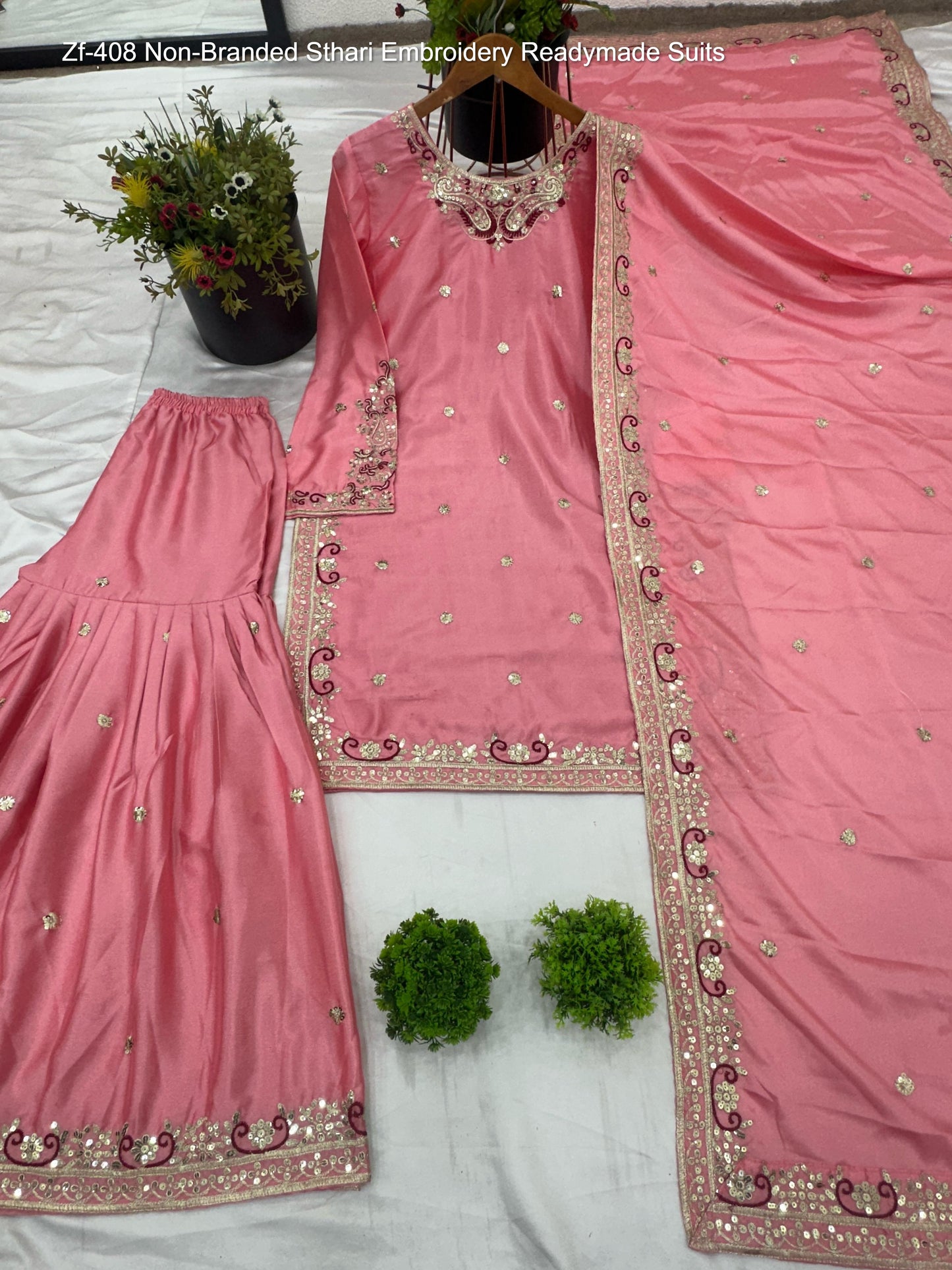 Zf-408 Non-Branded Sthari Embroidery Readymade Suits