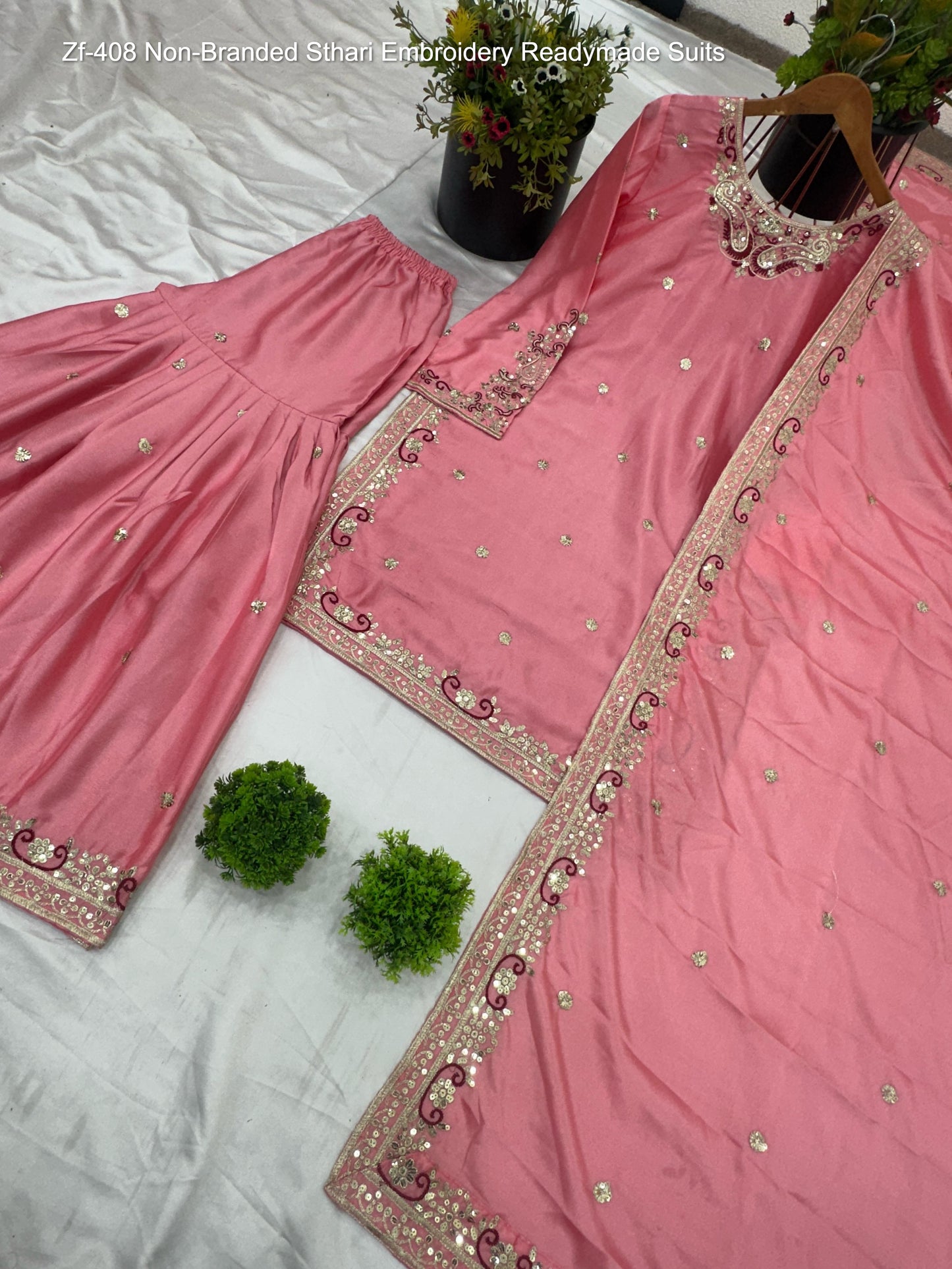 Zf-408 Non-Branded Sthari Embroidery Readymade Suits