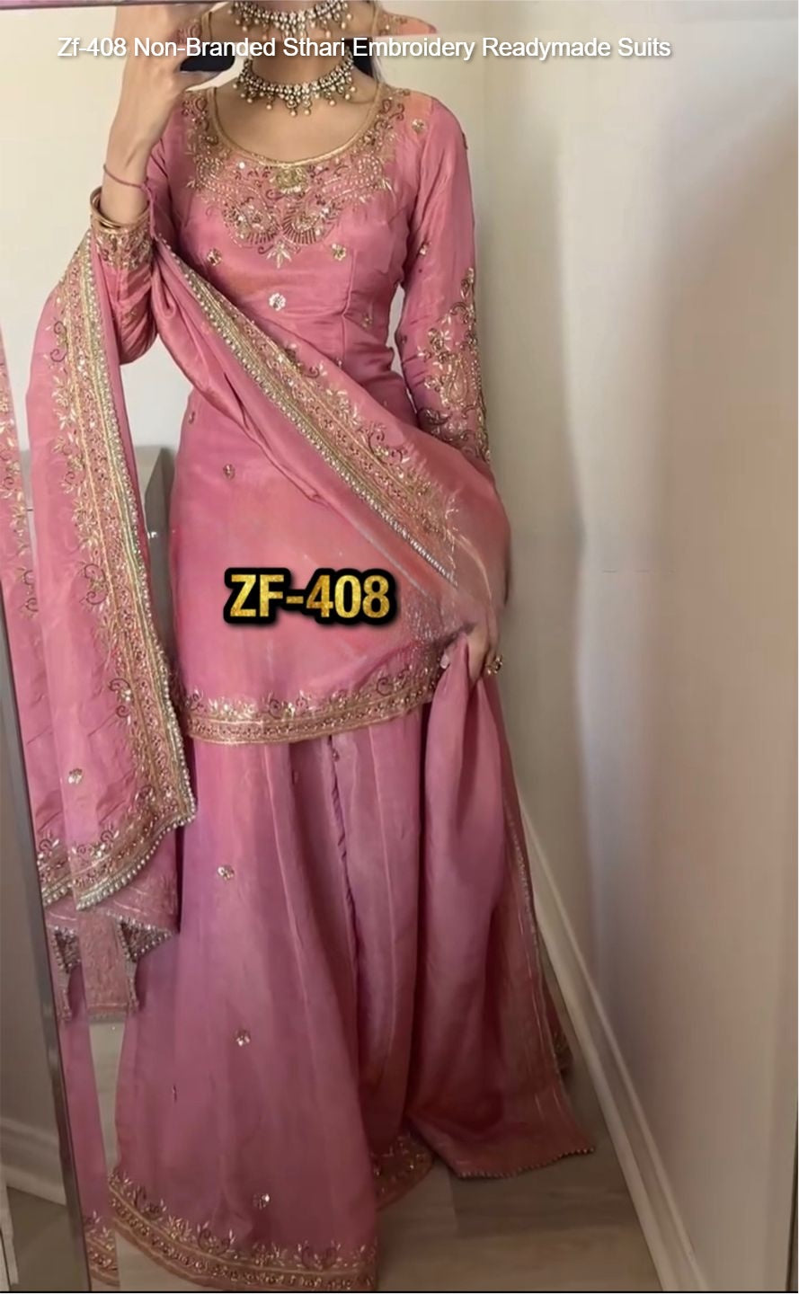 Zf-408 Non-Branded Sthari Embroidery Readymade Suits