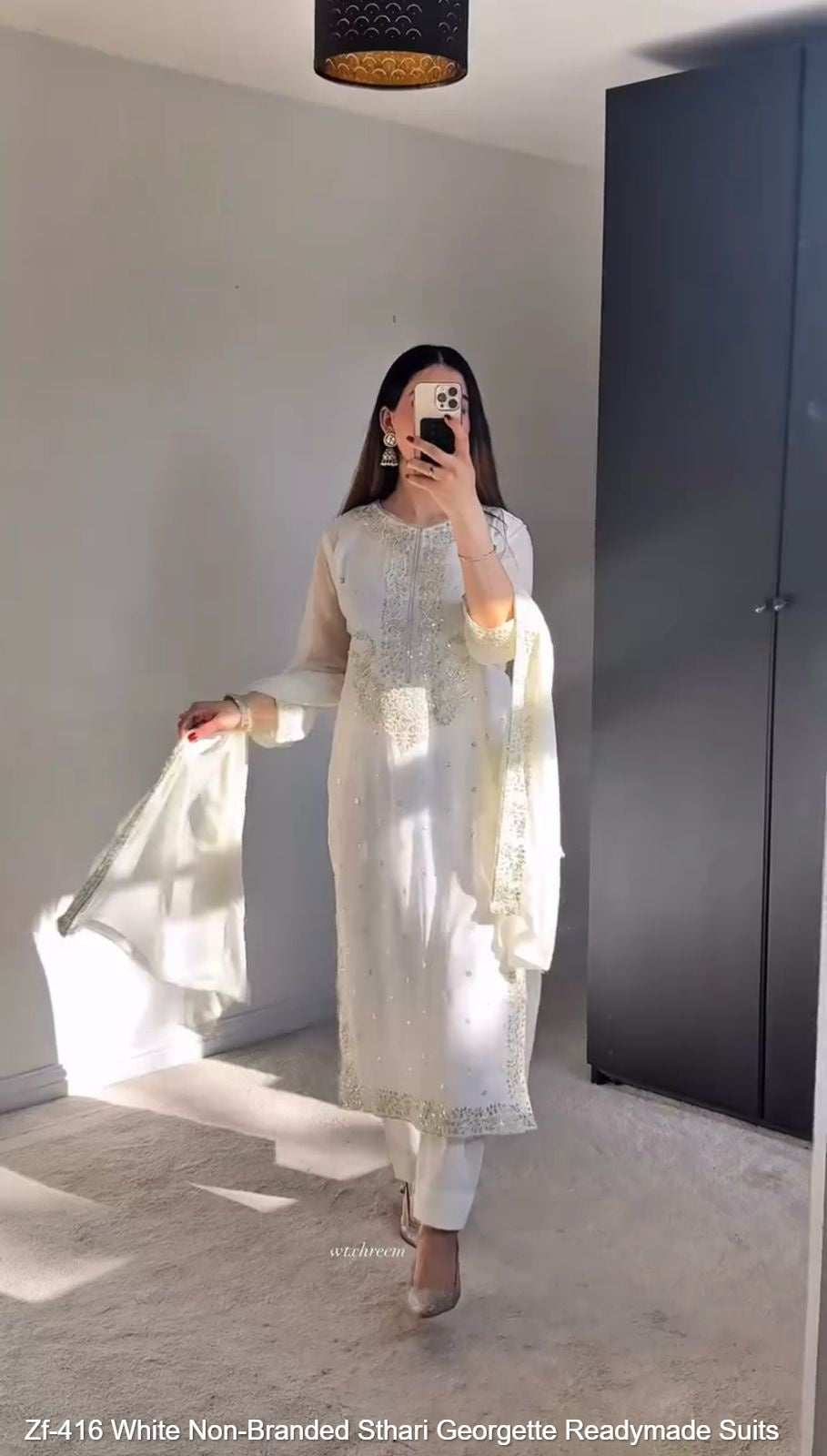 Zf-416 White Non-Branded Sthari Georgette Readymade Suits