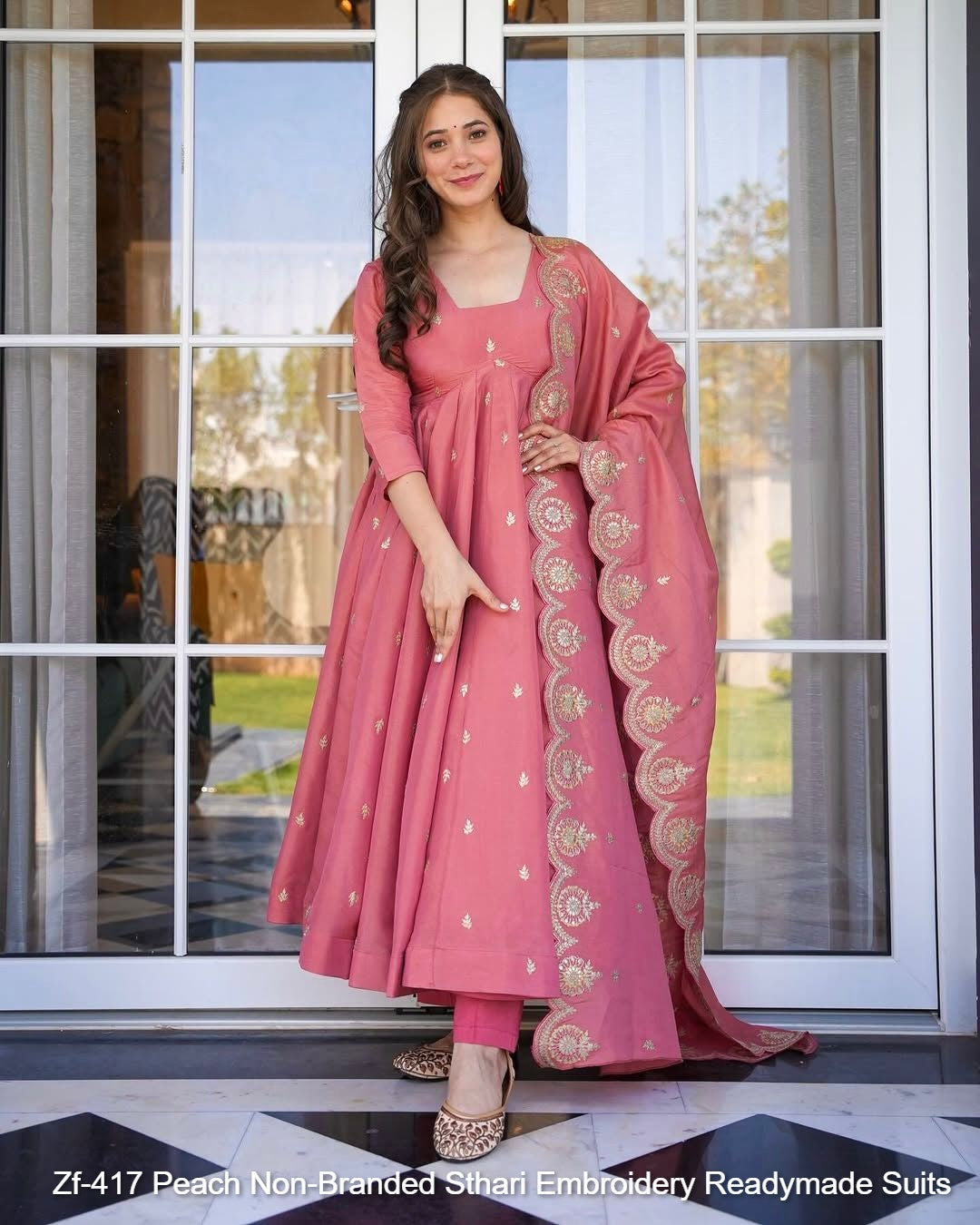 Zf-417 Peach Non-Branded Sthari Embroidery Readymade Suits