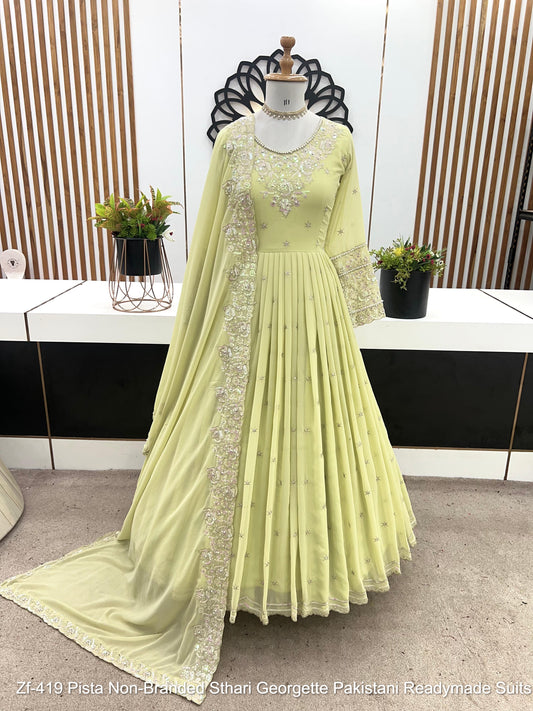 Zf-419 Pista Non-Branded Sthari Georgette Pakistani Readymade Suits