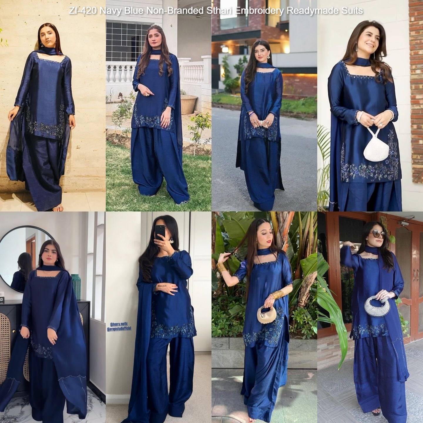 Zf-420 Navy Blue Non-Branded Sthari Embroidery Readymade Suits