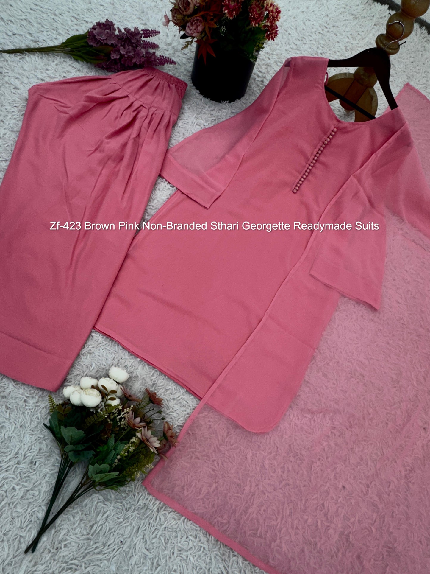 Zf-423 Brown Pink Non-Branded Sthari Georgette Readymade Suits