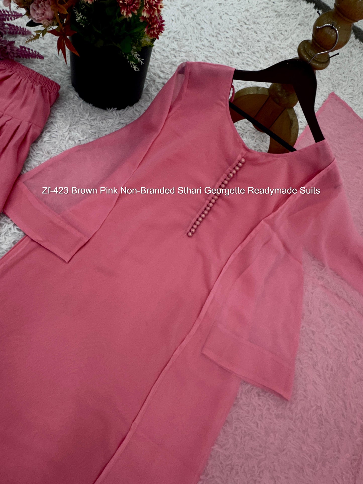 Zf-423 Brown Pink Non-Branded Sthari Georgette Readymade Suits