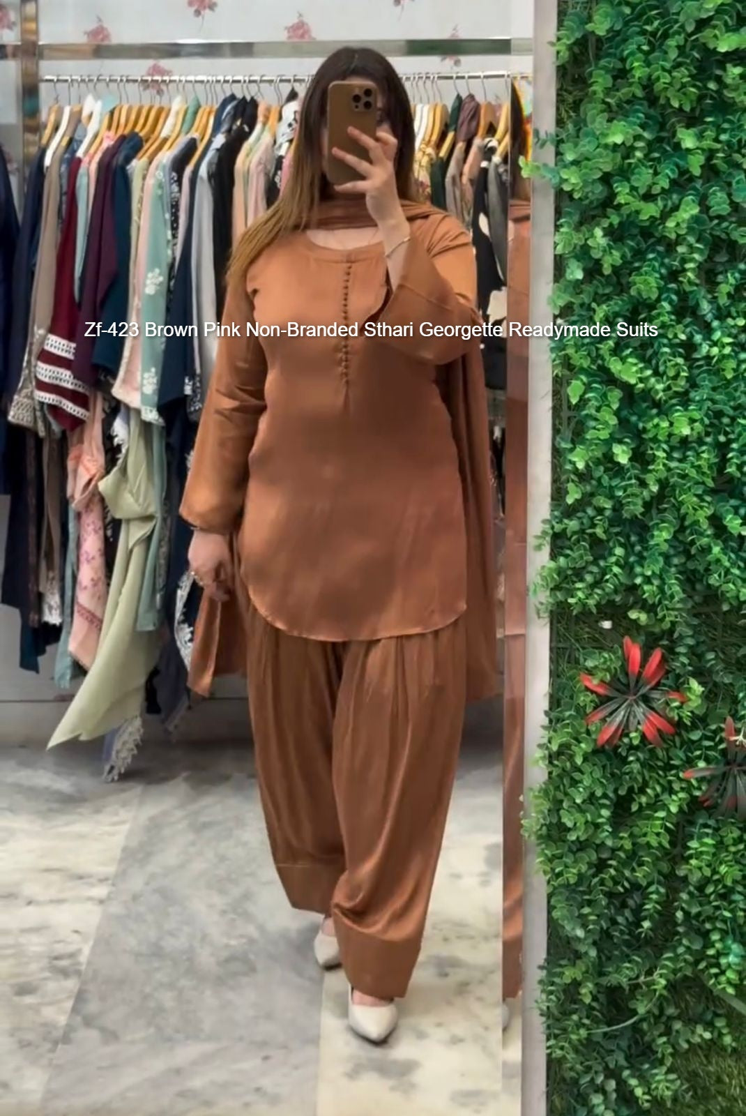 Zf-423 Brown Pink Non-Branded Sthari Georgette Readymade Suits
