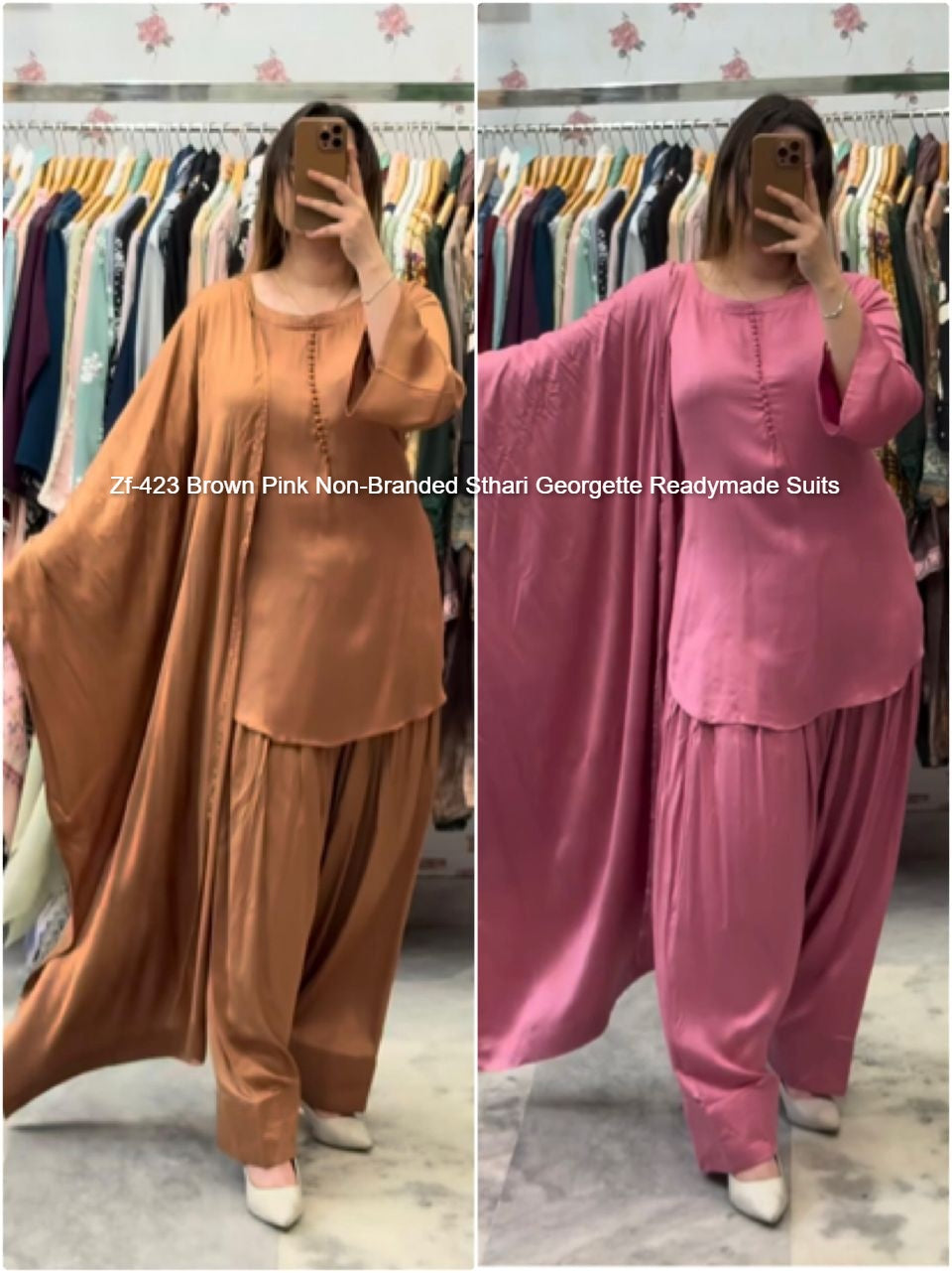Zf-423 Brown Pink Non-Branded Sthari Georgette Readymade Suits