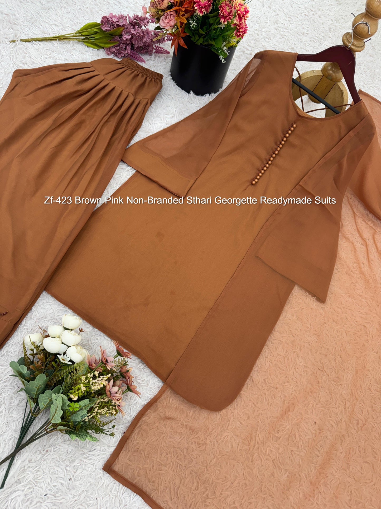 Zf-423 Brown Pink Non-Branded Sthari Georgette Readymade Suits