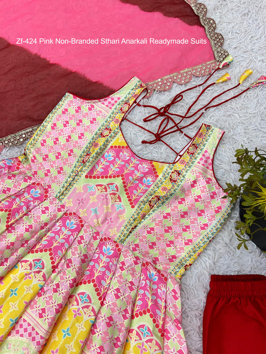 Zf-424 Pink Non-Branded Sthari Anarkali Readymade Suits