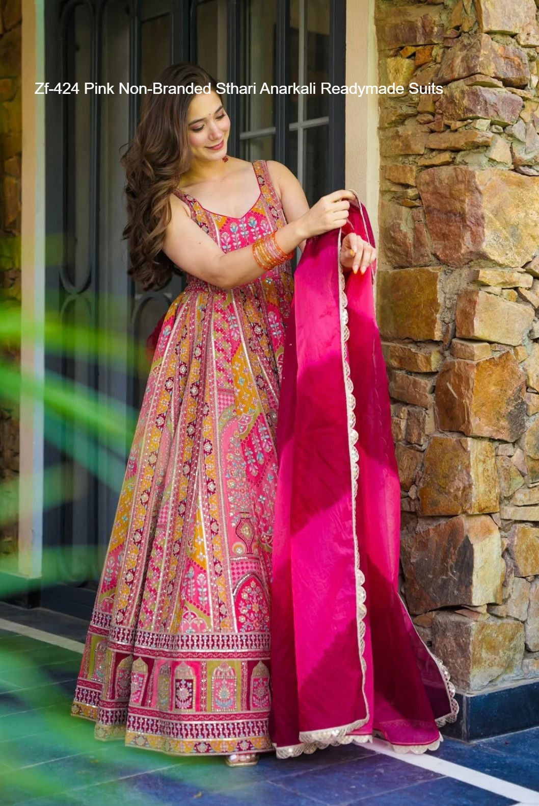 Zf-424 Pink Non-Branded Sthari Anarkali Readymade Suits