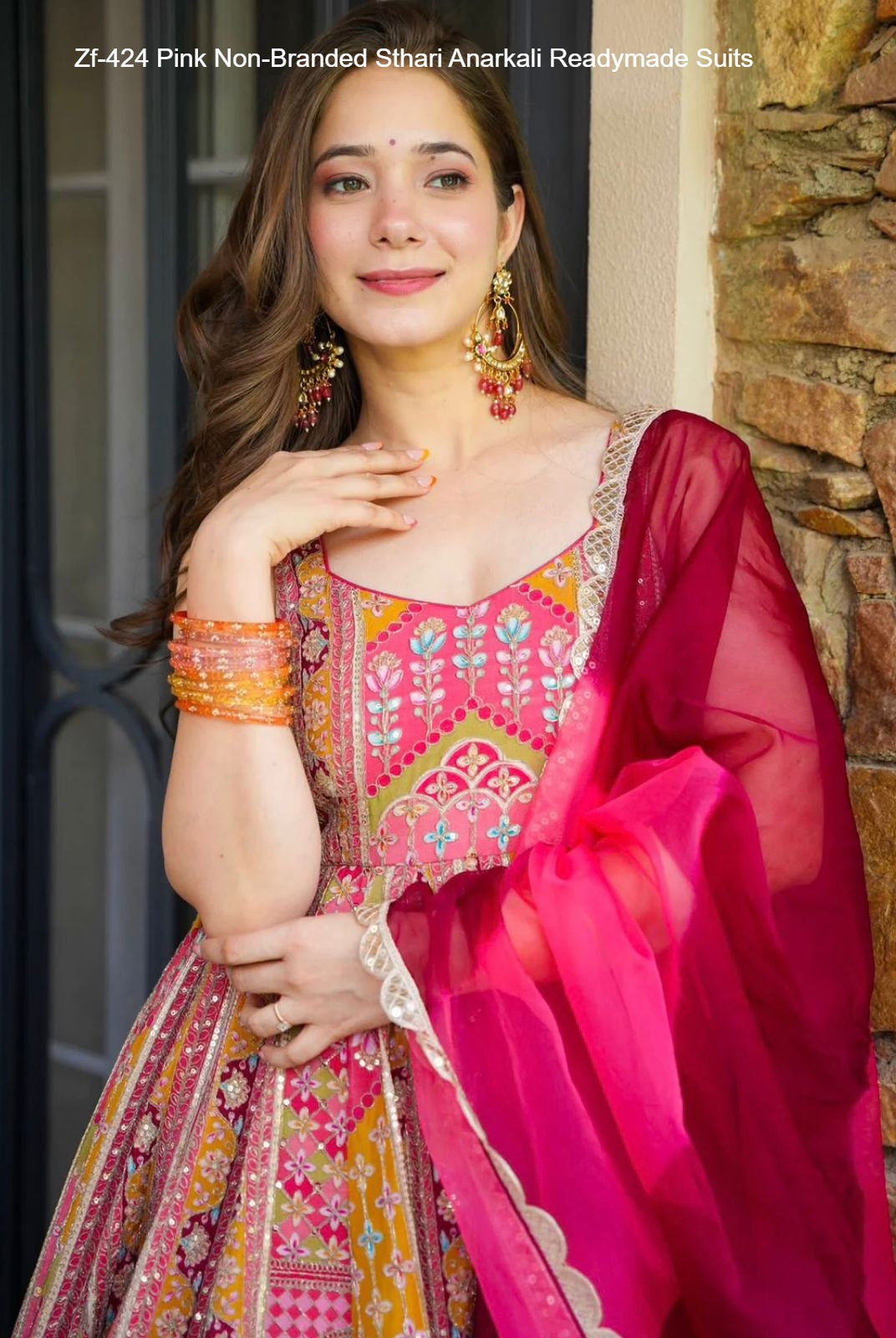 Zf-424 Pink Non-Branded Sthari Anarkali Readymade Suits