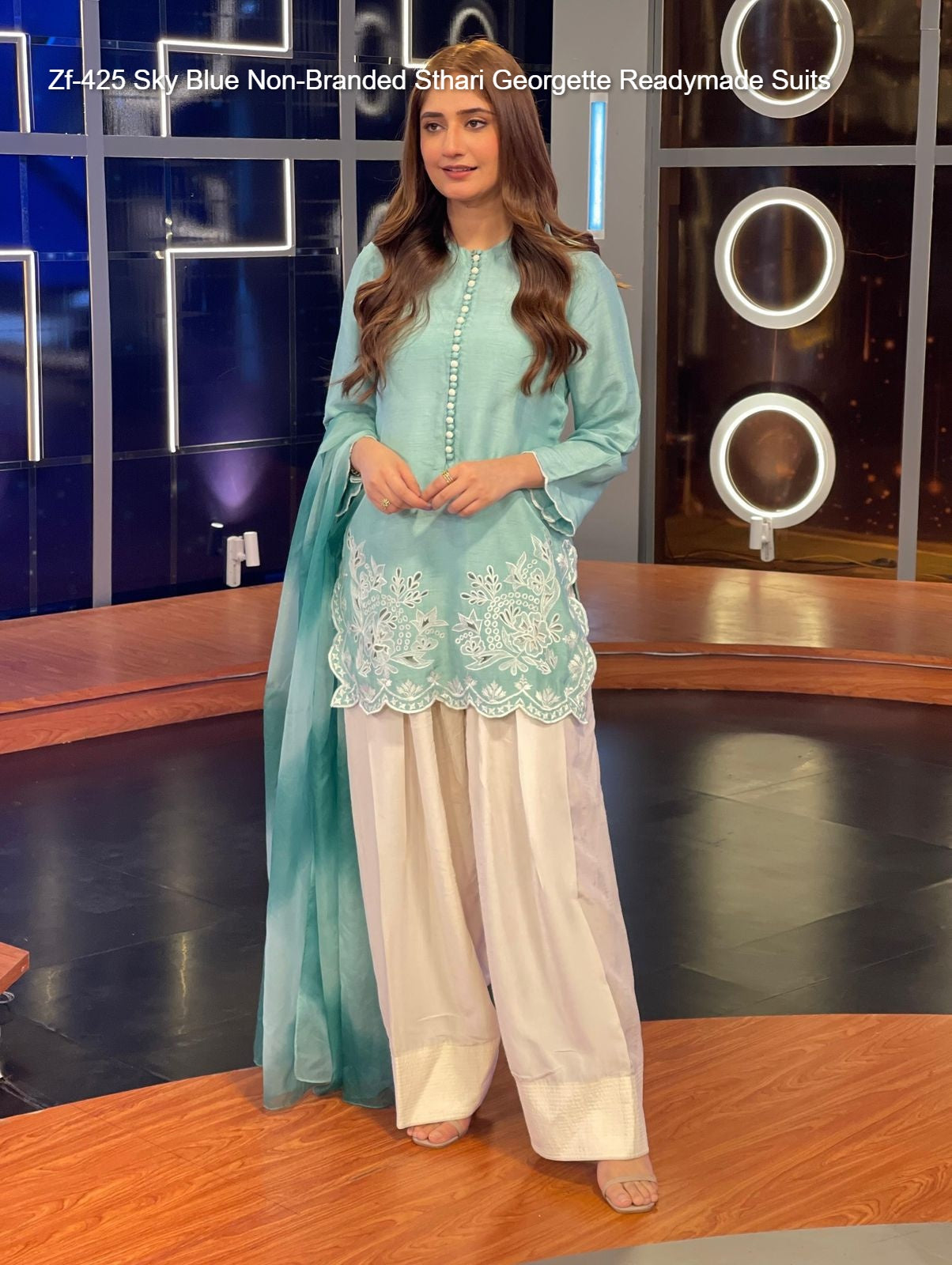 Zf-425 Sky Blue Non-Branded Sthari Georgette Readymade Suits