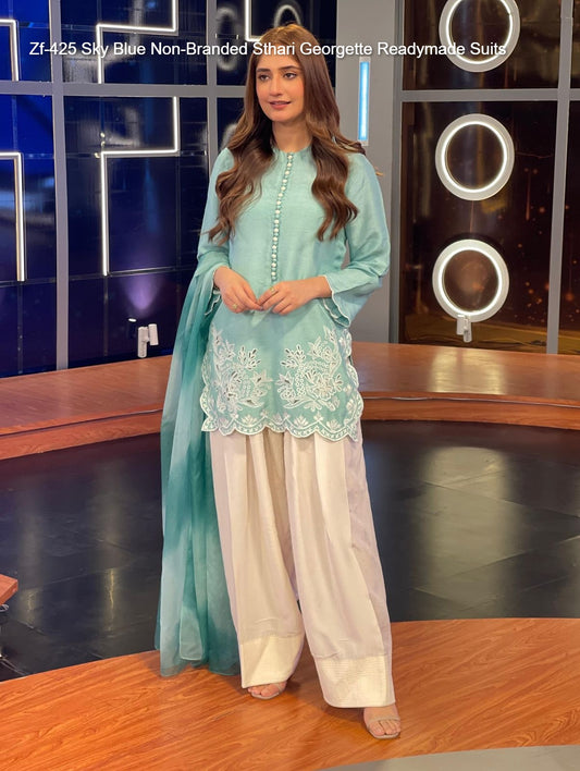 Zf-425 Sky Blue Non-Branded Sthari Georgette Readymade Suits