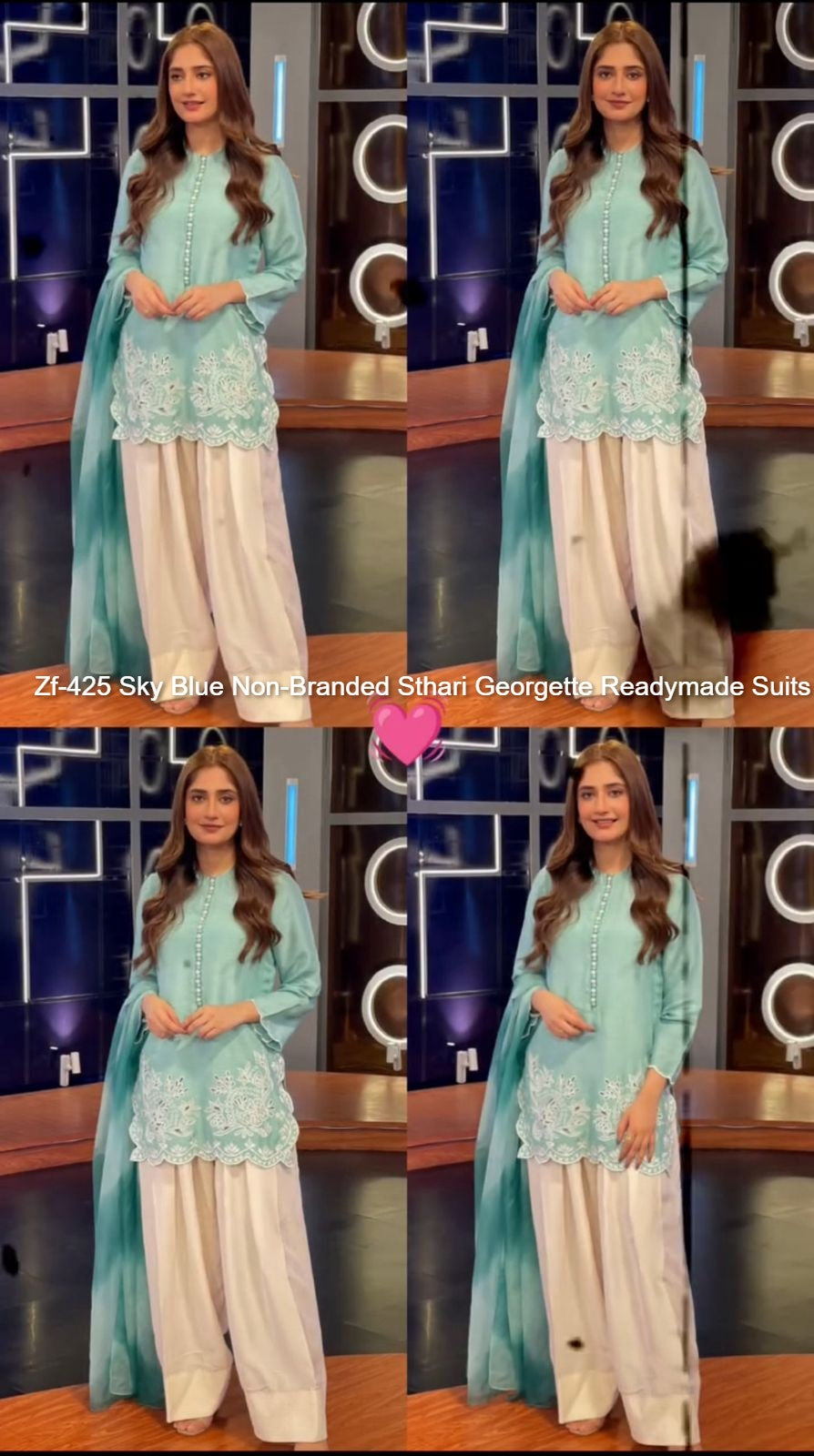 Zf-425 Sky Blue Non-Branded Sthari Georgette Readymade Suits