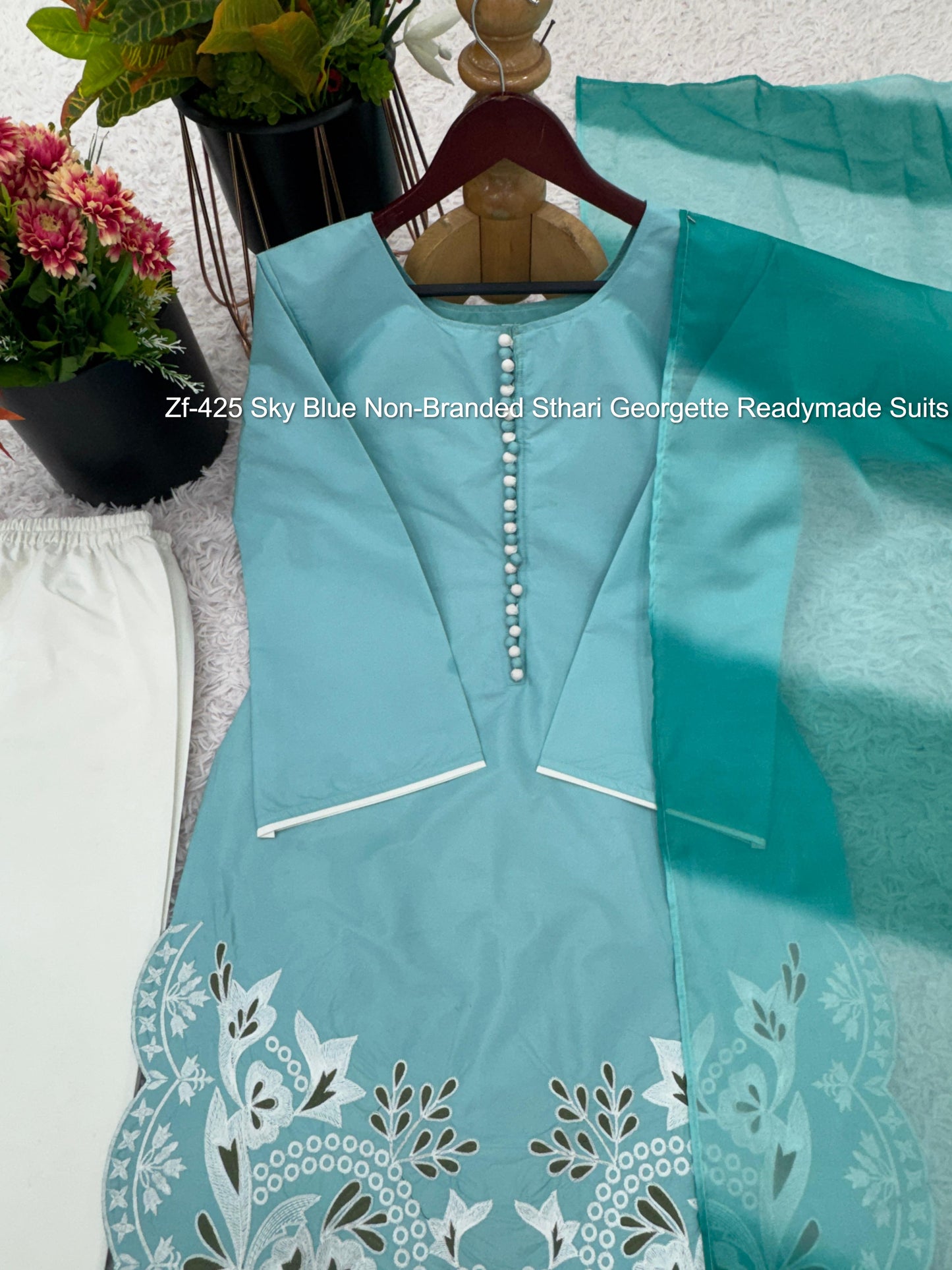 Zf-425 Sky Blue Non-Branded Sthari Georgette Readymade Suits
