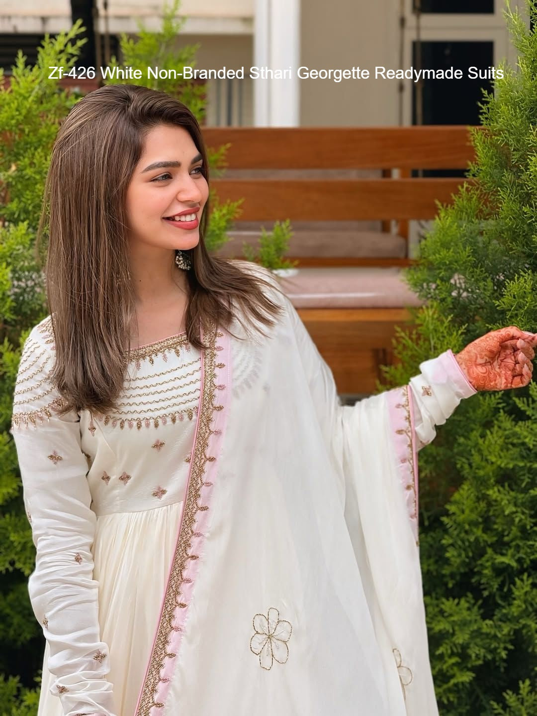 Zf-426 White Non-Branded Sthari Georgette Readymade Suits