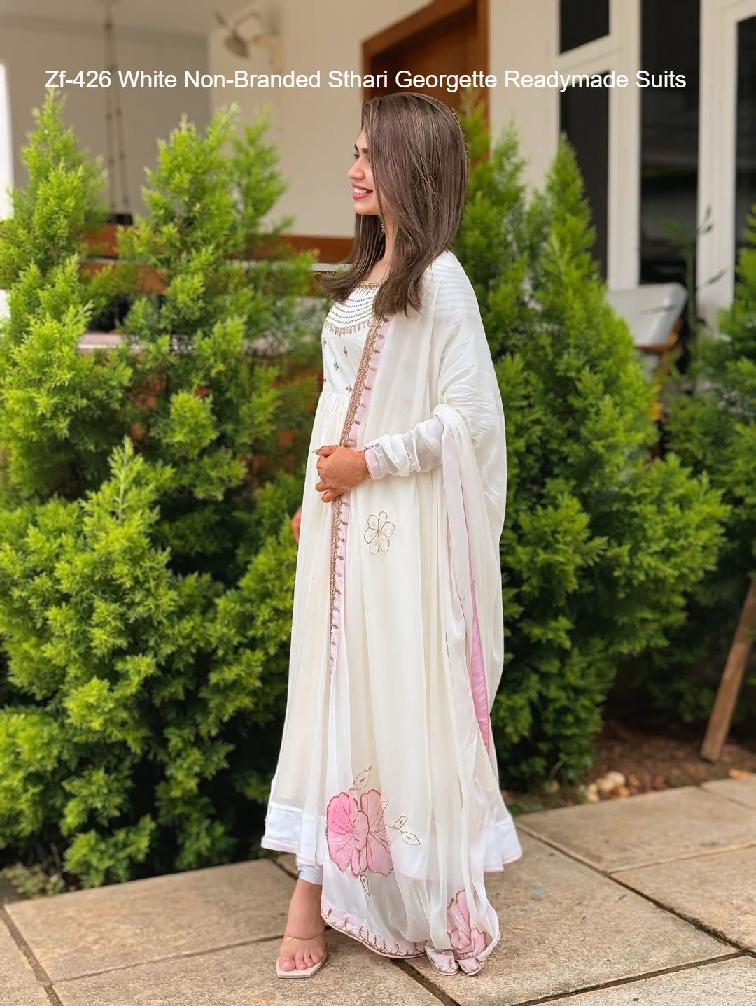 Zf-426 White Non-Branded Sthari Georgette Readymade Suits