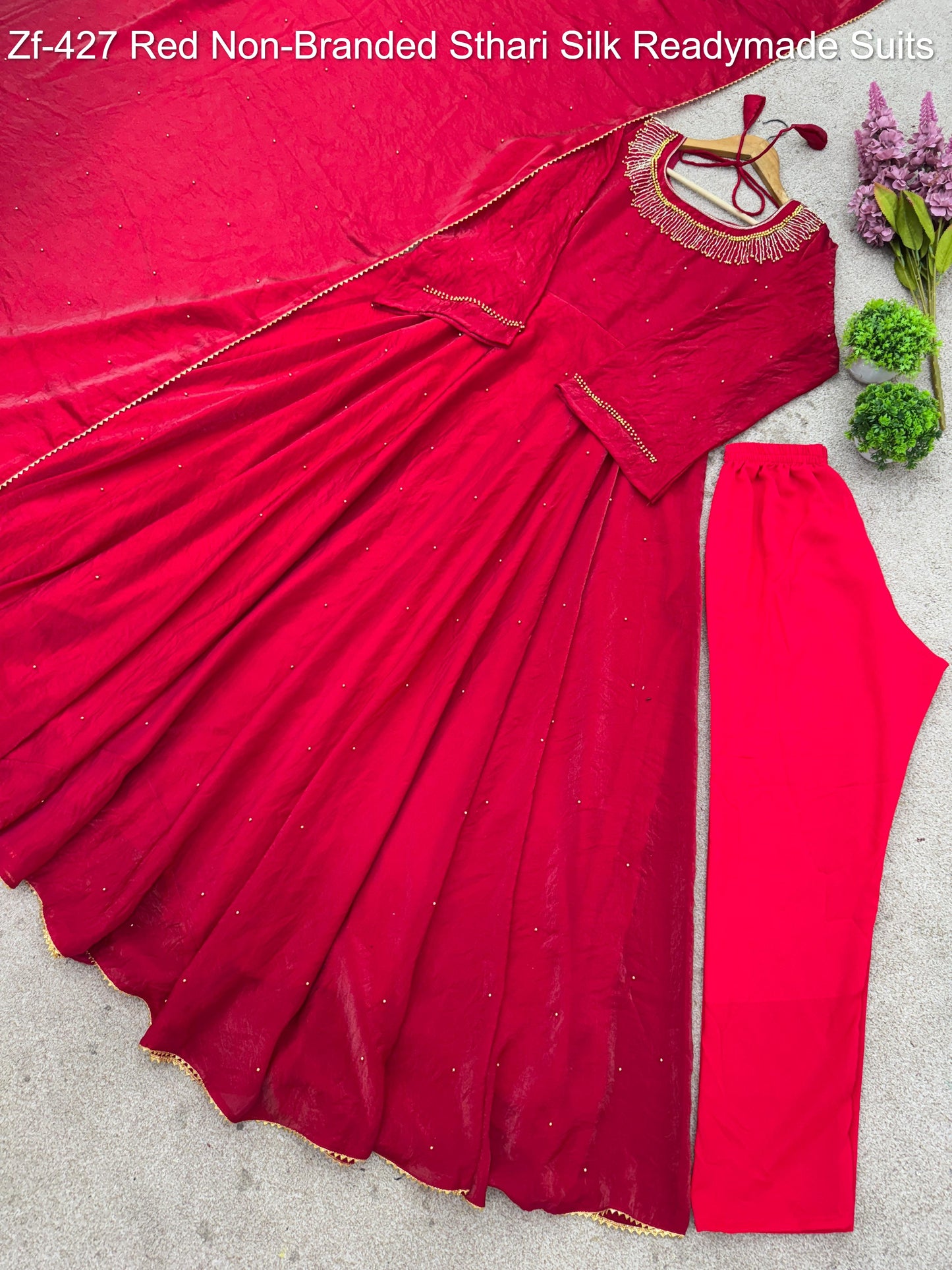 Zf-427 Red Non-Branded Sthari Silk Readymade Suits