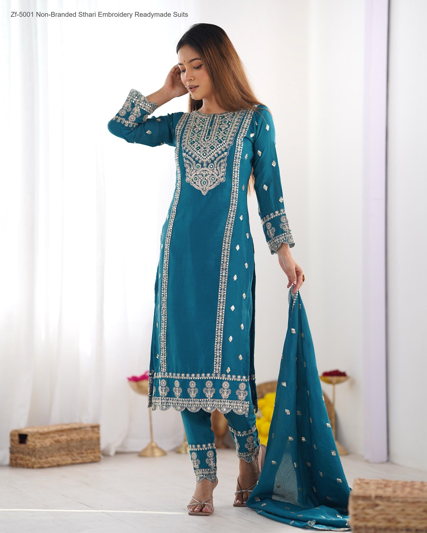 Zf-5001 Non-Branded Sthari Embroidery Readymade Suits