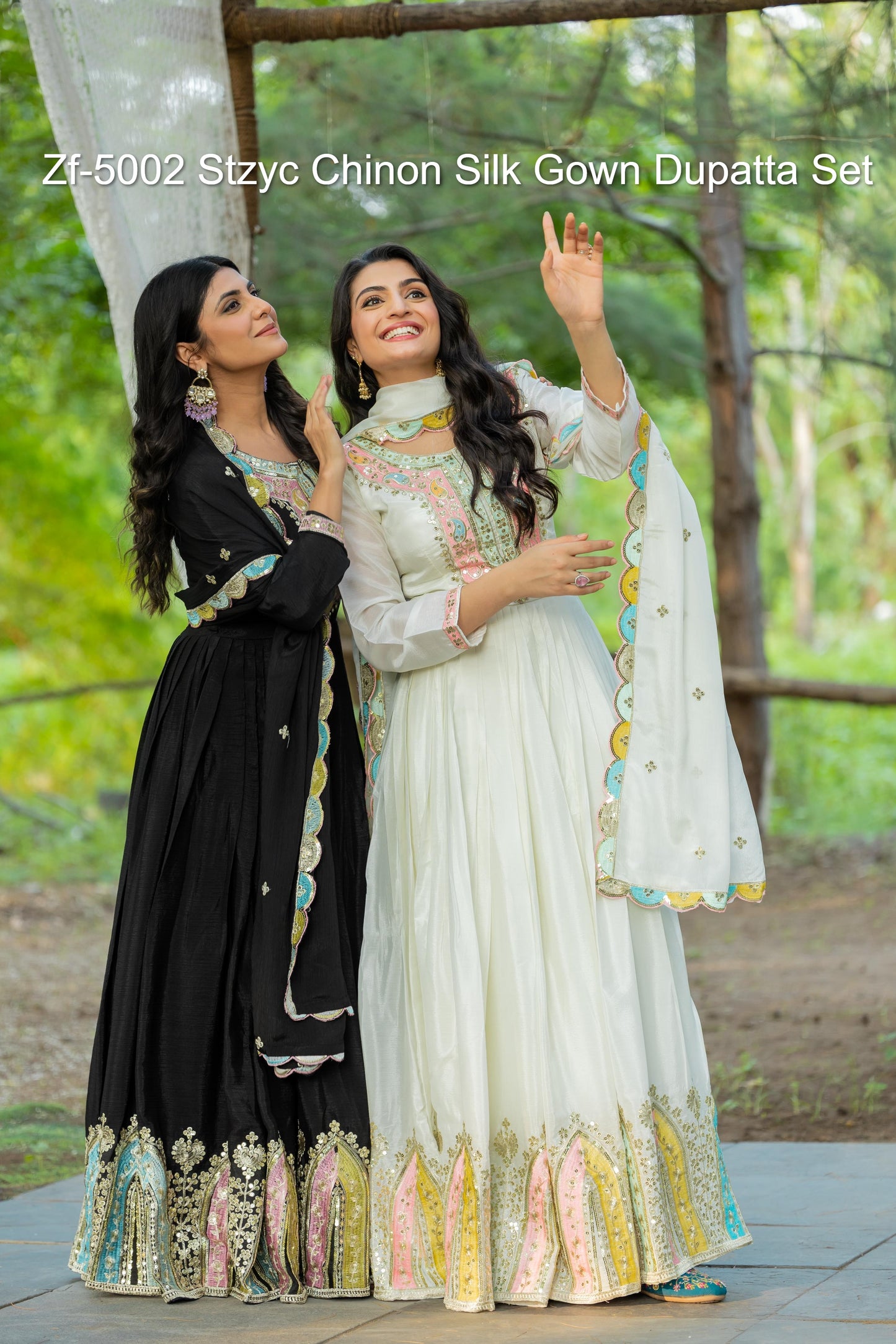 Zf-5002 Stzyc Chinon Silk Gown Dupatta Set