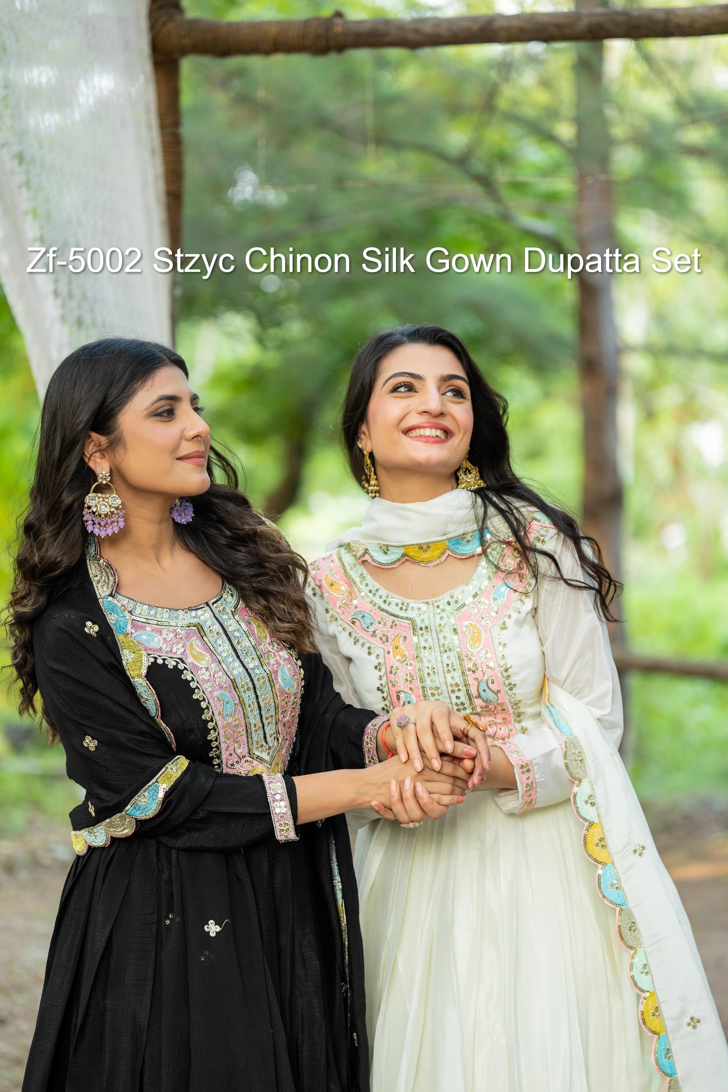 Zf-5002 Stzyc Chinon Silk Gown Dupatta Set