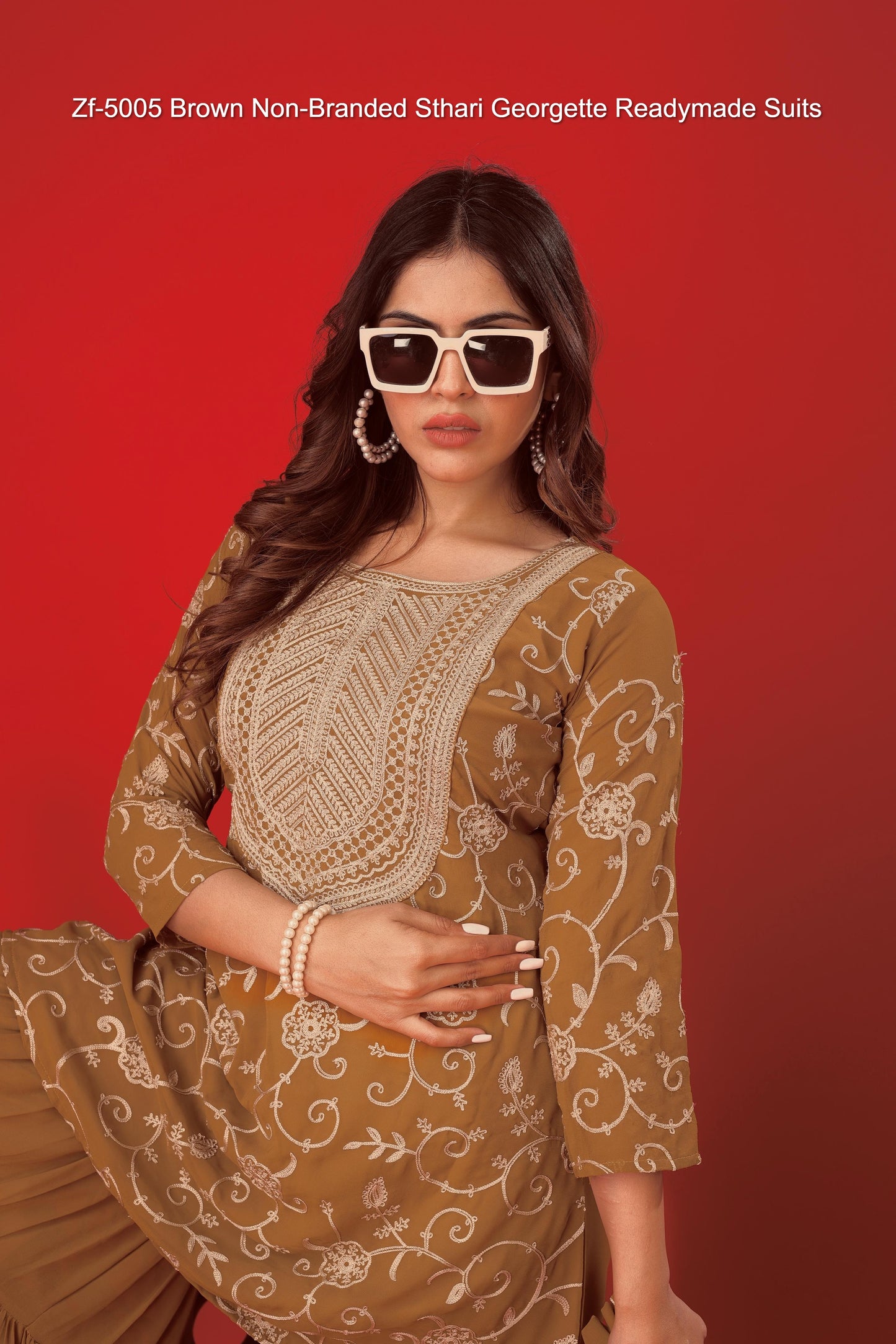 Zf-5005 Brown Non-Branded Sthari Georgette Readymade Suits