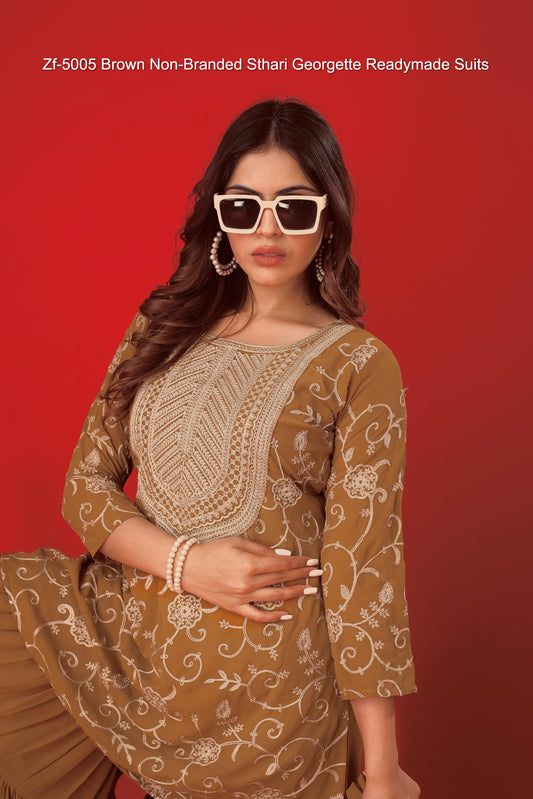 Zf-5005 Brown Non-Branded Sthari Georgette Readymade Suits