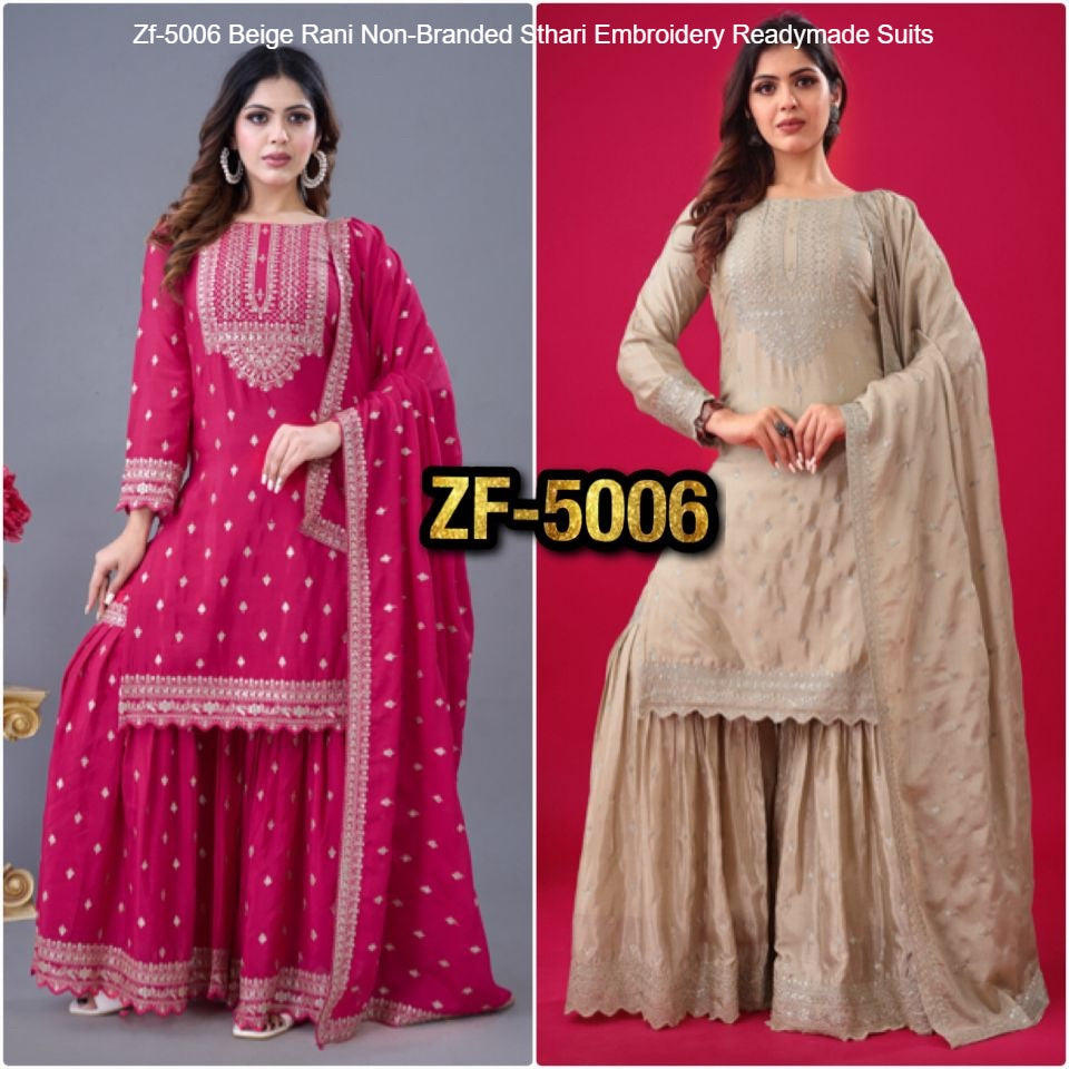 Zf-5006 Beige Rani Non-Branded Sthari Embroidery Readymade Suits