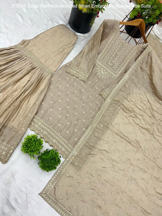 Zf-5006 Beige Rani Non-Branded Sthari Embroidery Readymade Suits