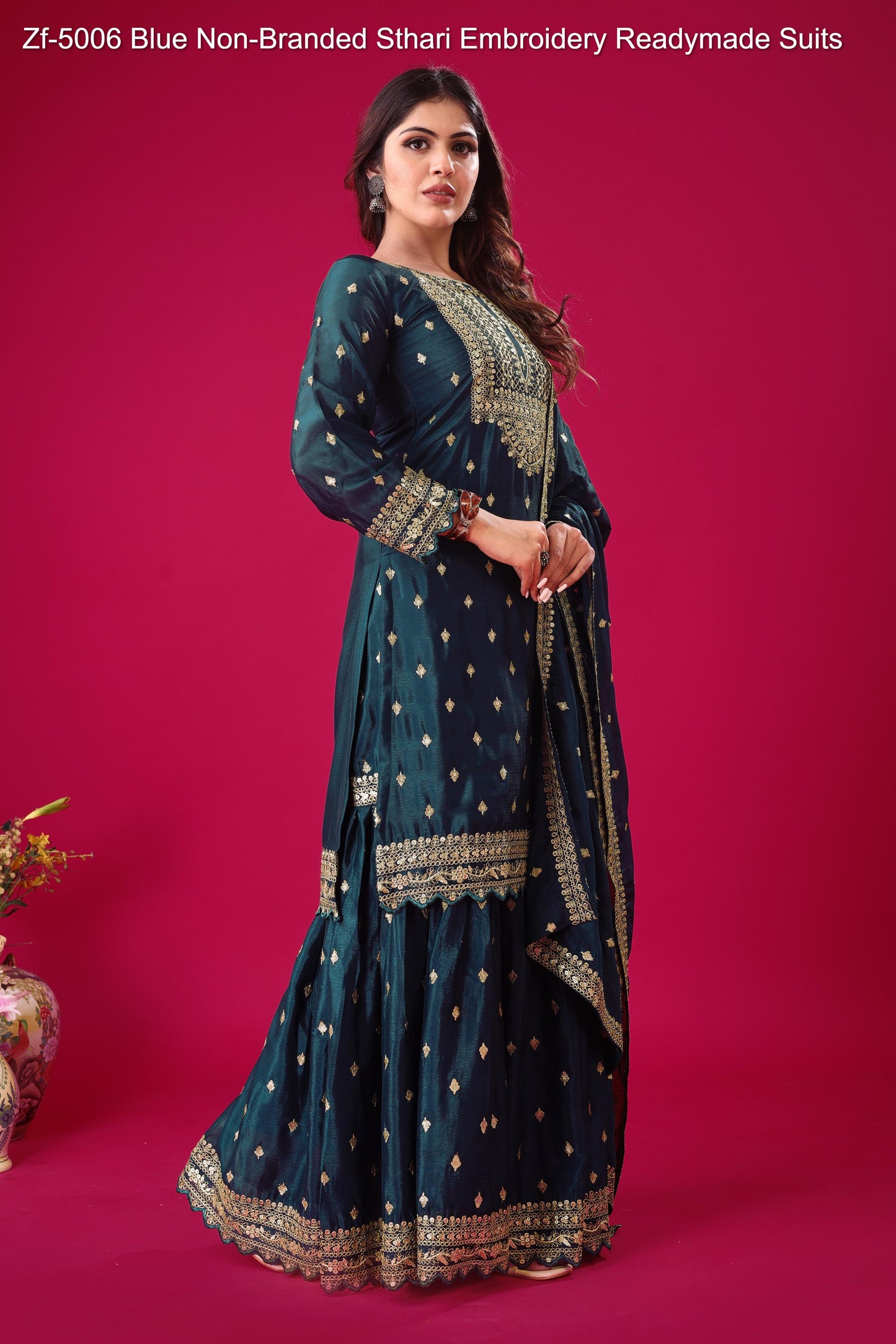 Zf-5006 Blue Non-Branded Sthari Embroidery Readymade Suits