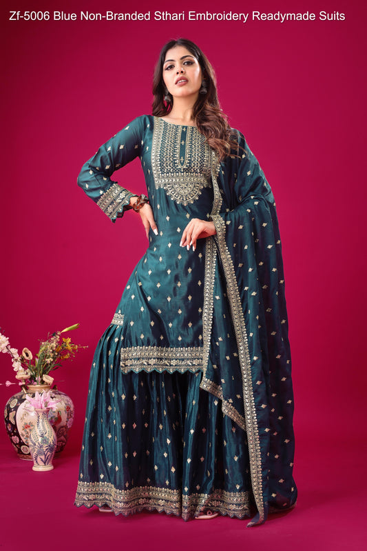 Zf-5006 Blue Non-Branded Sthari Embroidery Readymade Suits