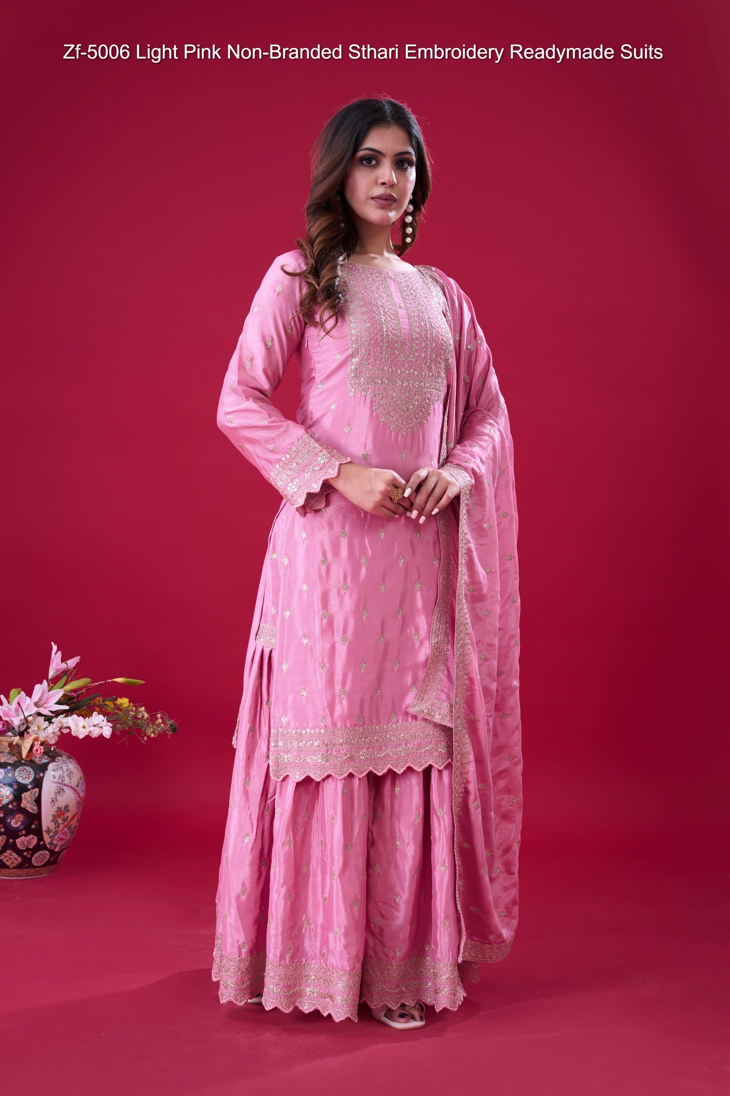 Zf-5006 Light Pink Non-Branded Sthari Embroidery Readymade Suits