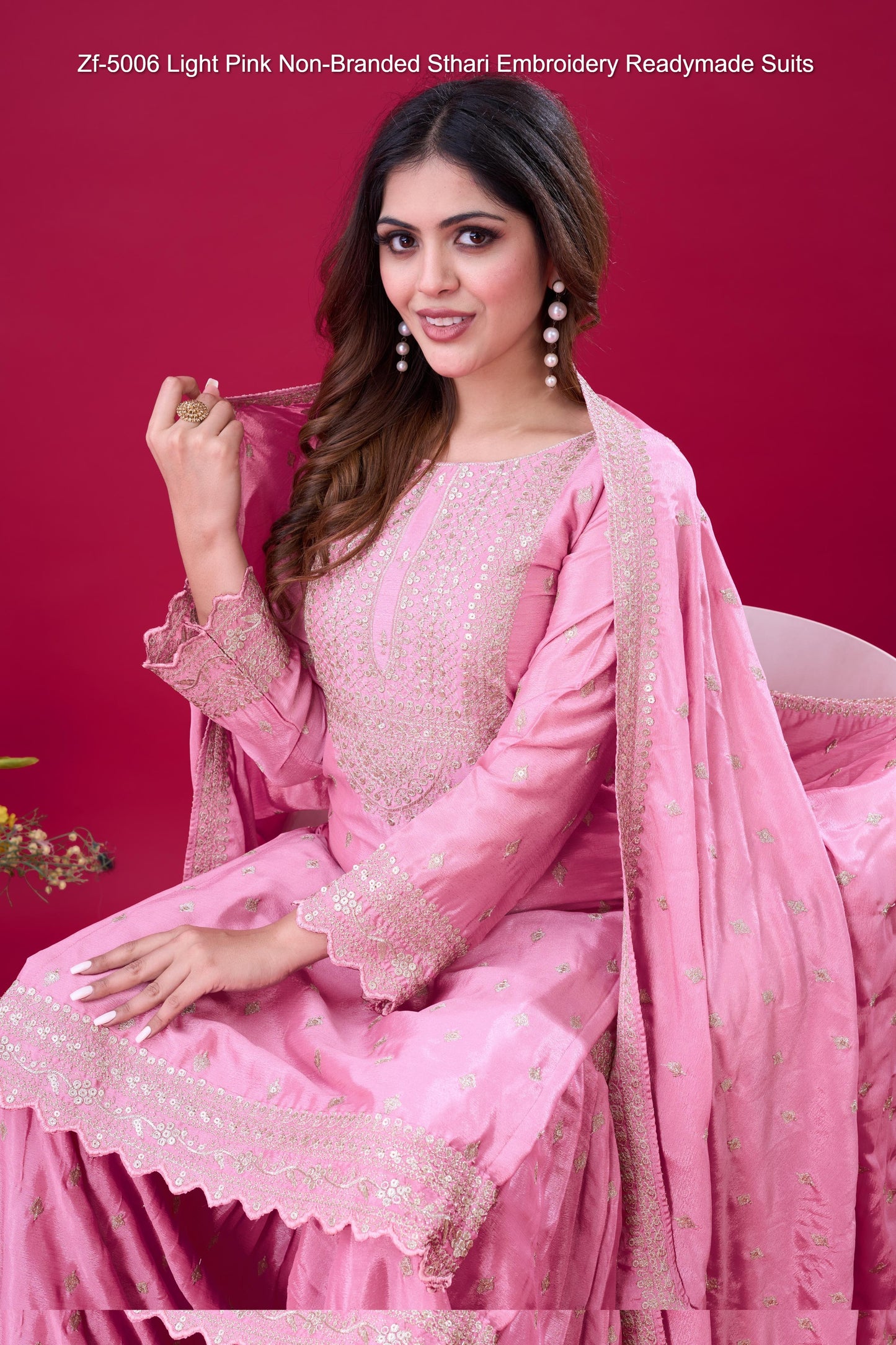 Zf-5006 Light Pink Non-Branded Sthari Embroidery Readymade Suits
