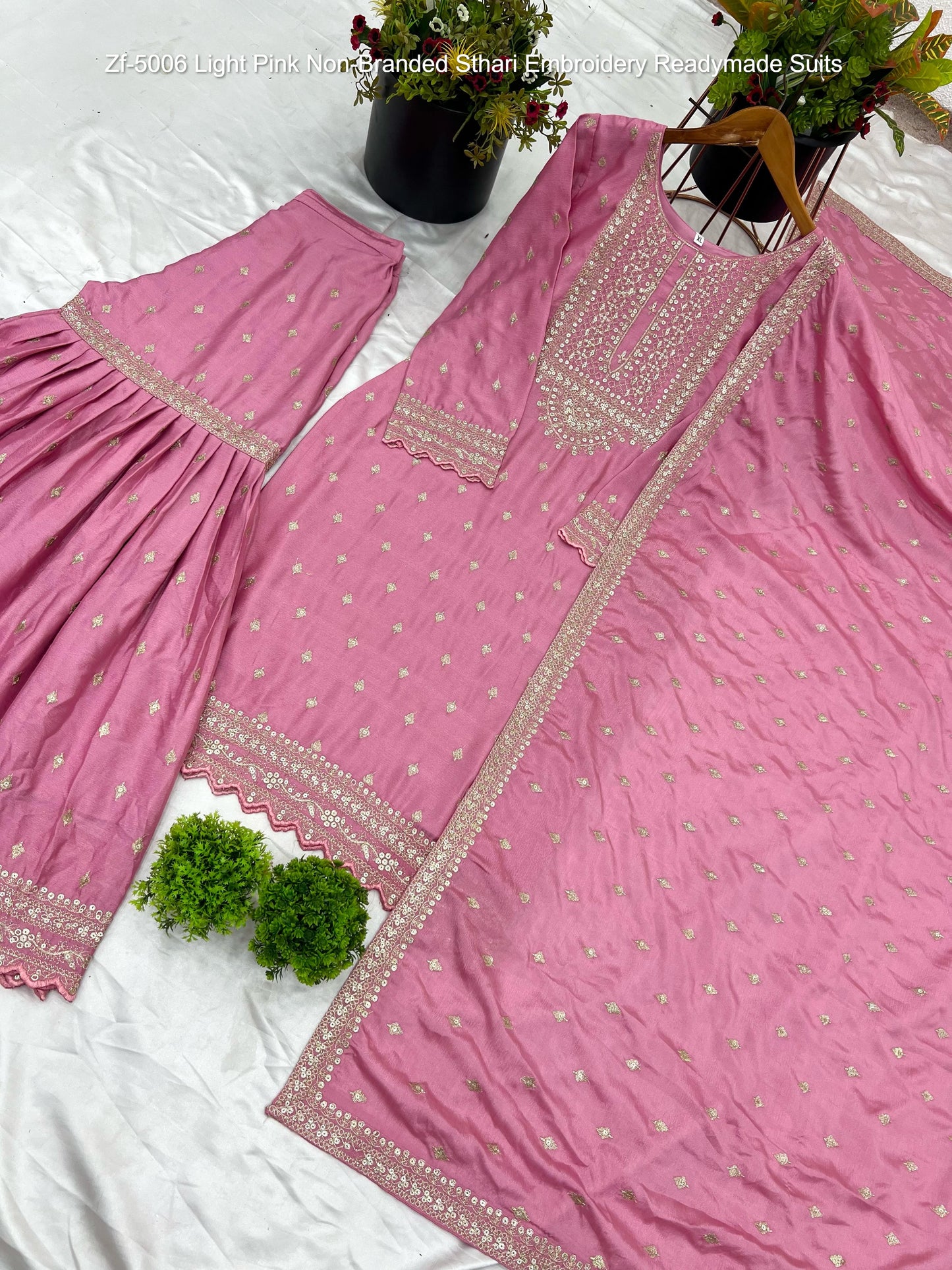 Zf-5006 Light Pink Non-Branded Sthari Embroidery Readymade Suits