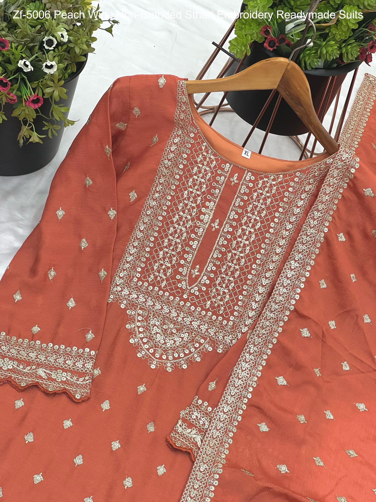 Zf-5006 Peach Wine Non-Branded Sthari Embroidery Readymade Suits