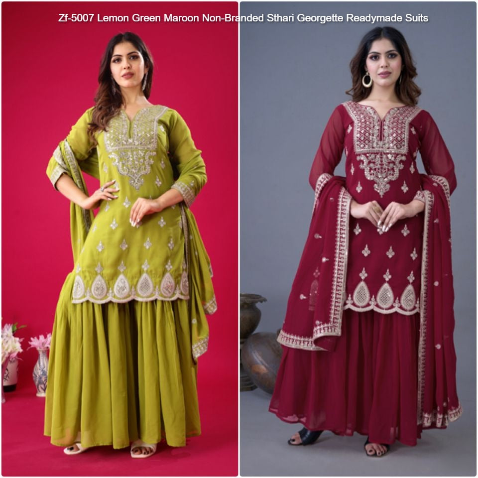Zf-5007 Lemon Green Maroon Non-Branded Sthari Georgette Readymade Suits