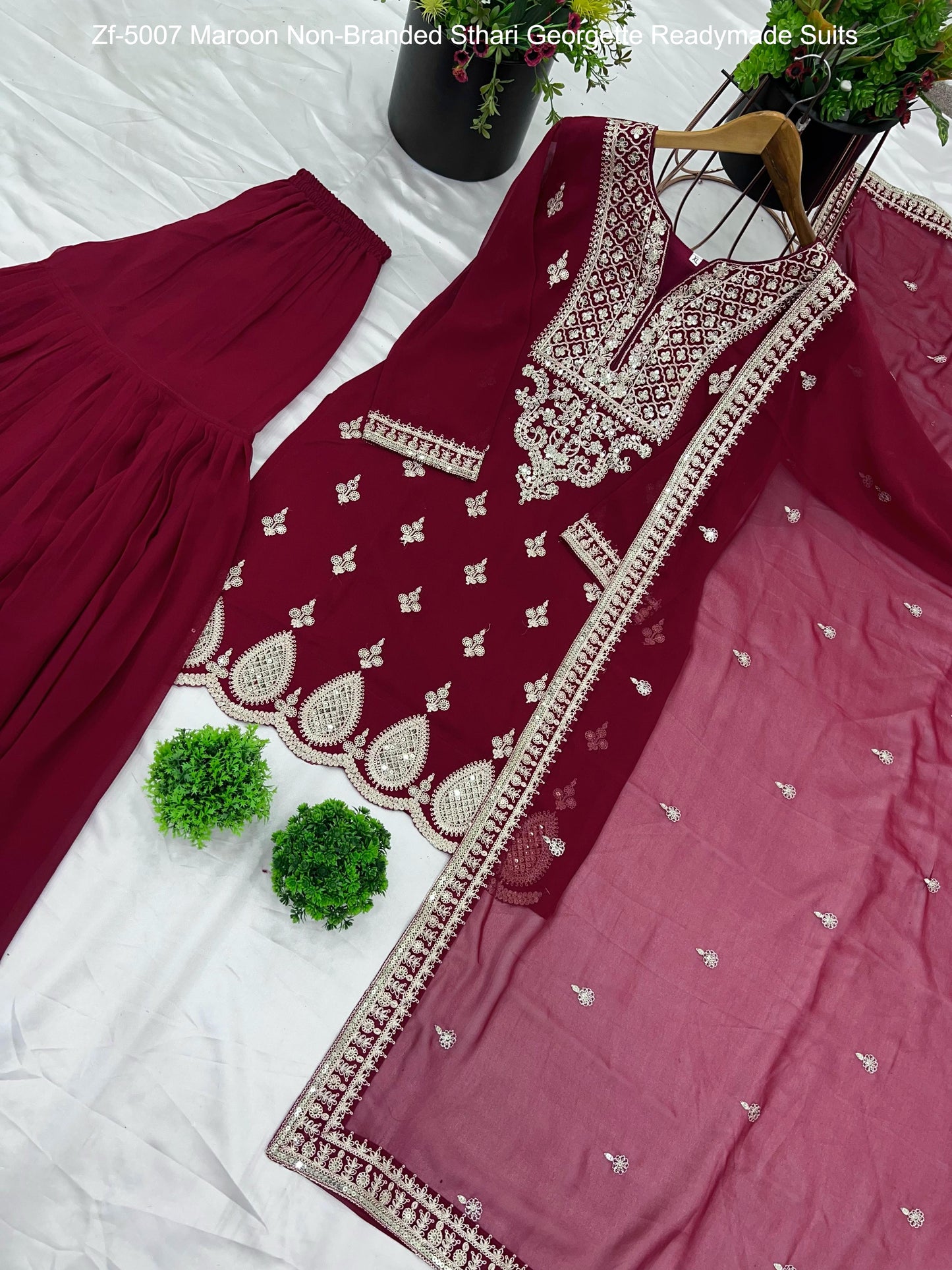 Zf-5007 Maroon Non-Branded Sthari Georgette Readymade Suits
