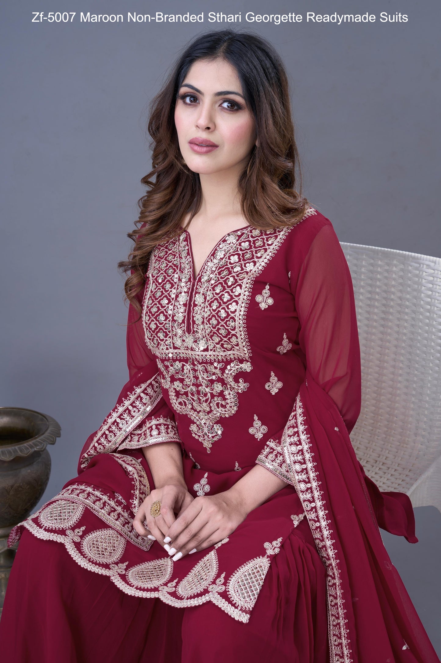 Zf-5007 Maroon Non-Branded Sthari Georgette Readymade Suits