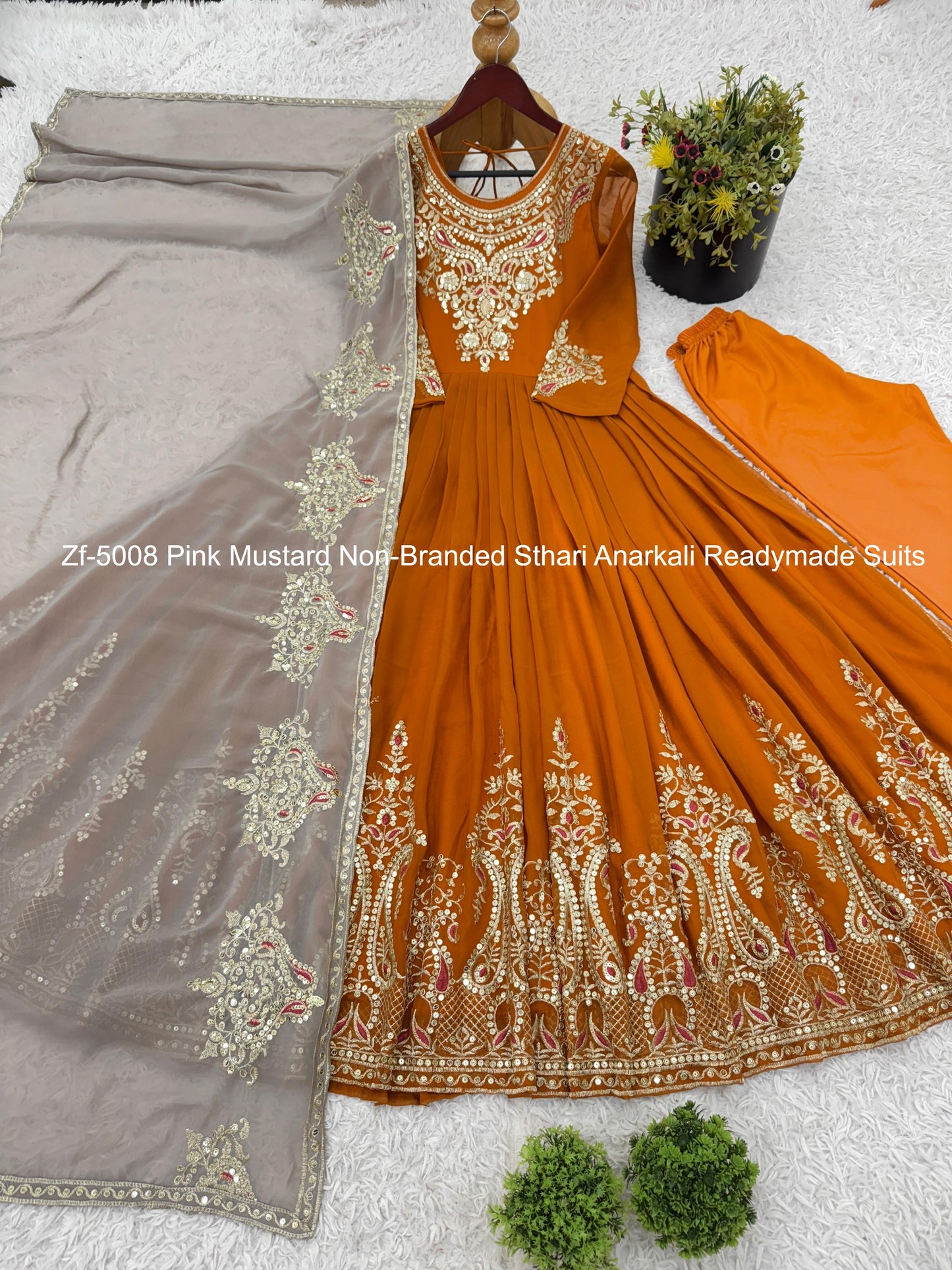 Zf-5008 Pink Mustard Non-Branded Sthari Anarkali Readymade Suits